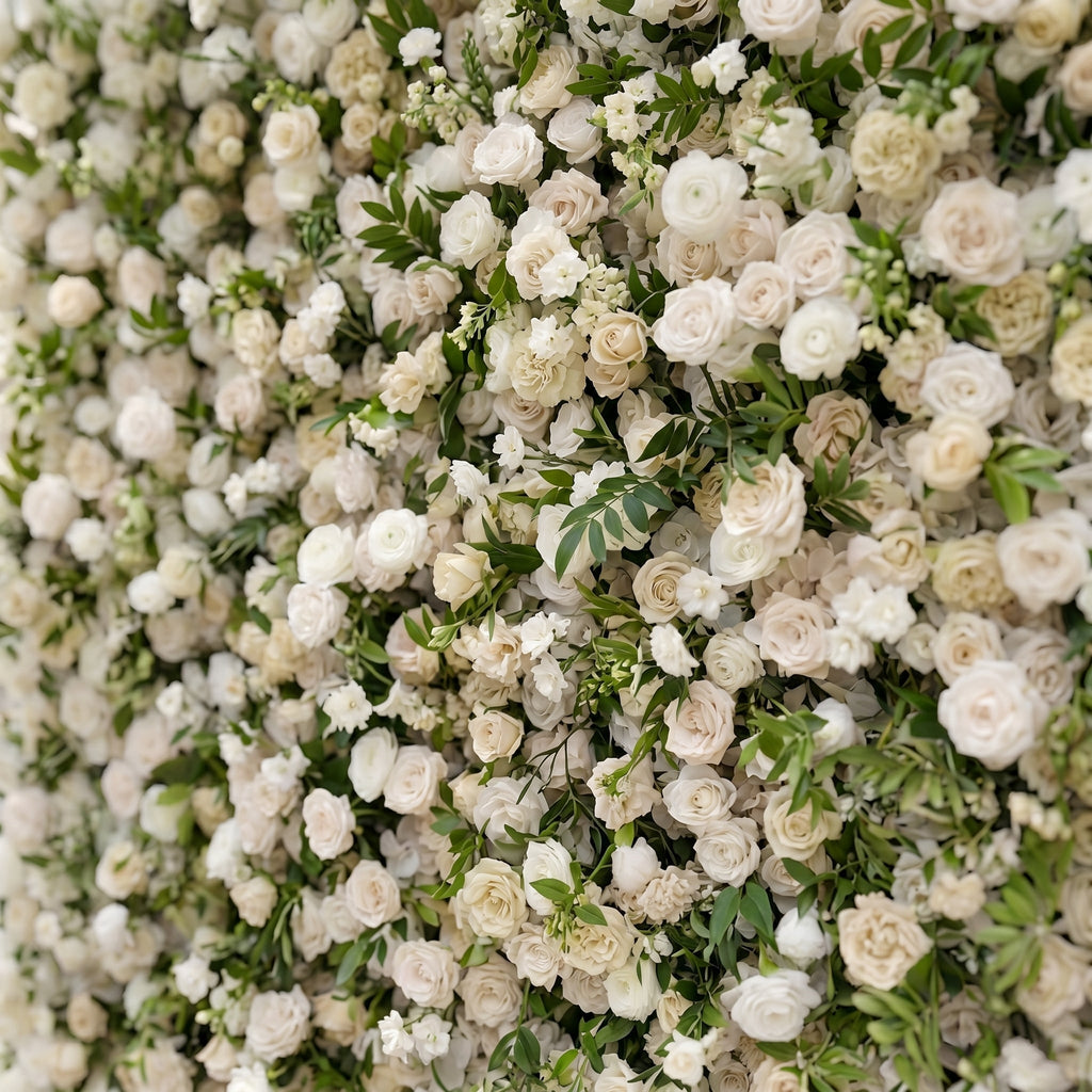 Sirenbelle:Luxury 5D Cream & Ivory Silk Floral Wall Roll-Up Backdrop for Timeless Elegant Weddings Free Shipping