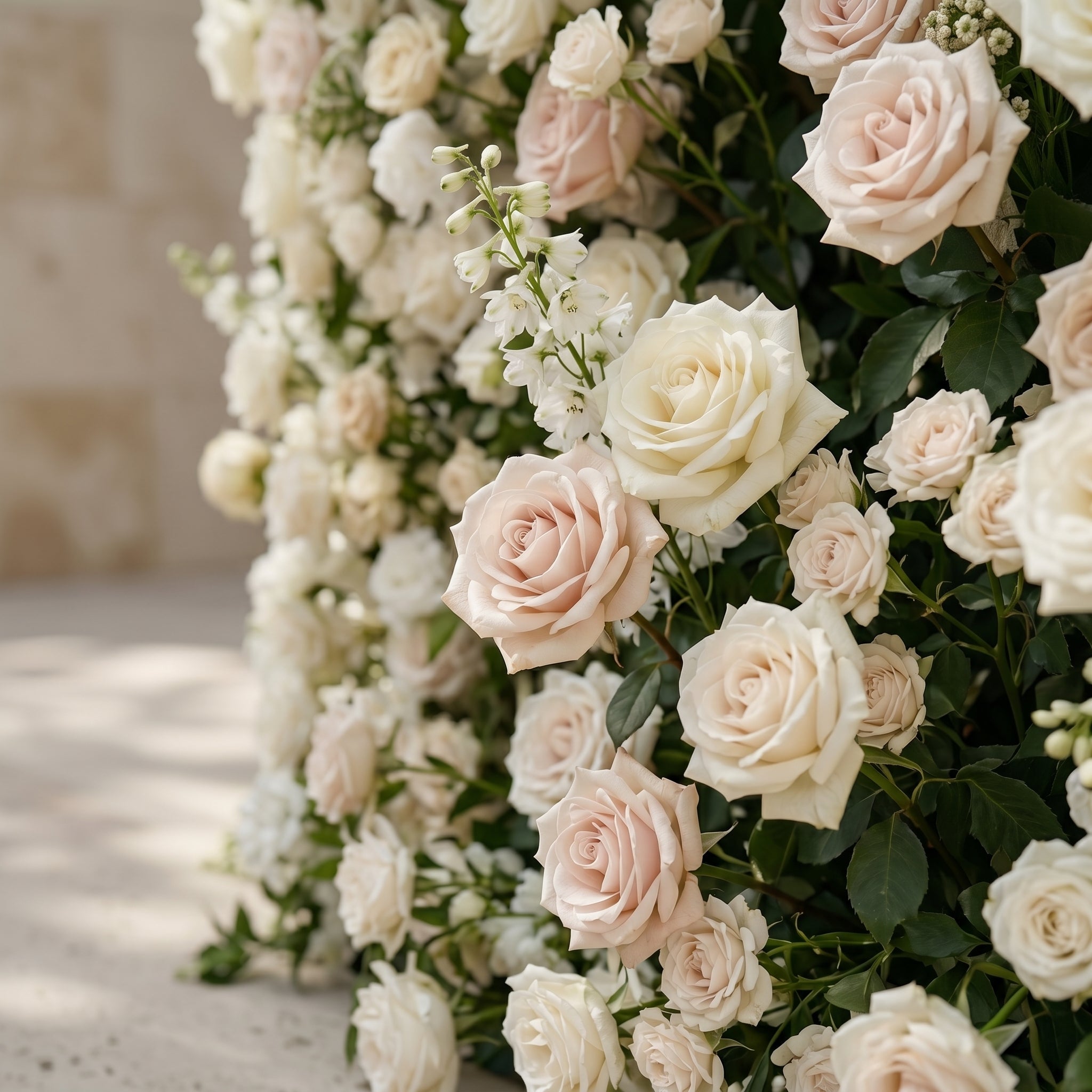 Sirenbelle:Luxury 5D Cream & Ivory Silk Floral Wall Roll-Up Backdrop for Timeless Elegant Weddings Free Shipping