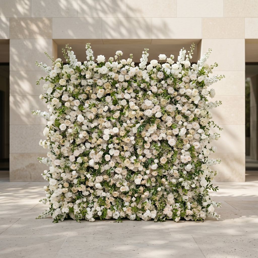 Sirenbelle:Luxury 5D Cream & Ivory Silk Floral Wall Roll-Up Backdrop for Timeless Elegant Weddings Free Shipping