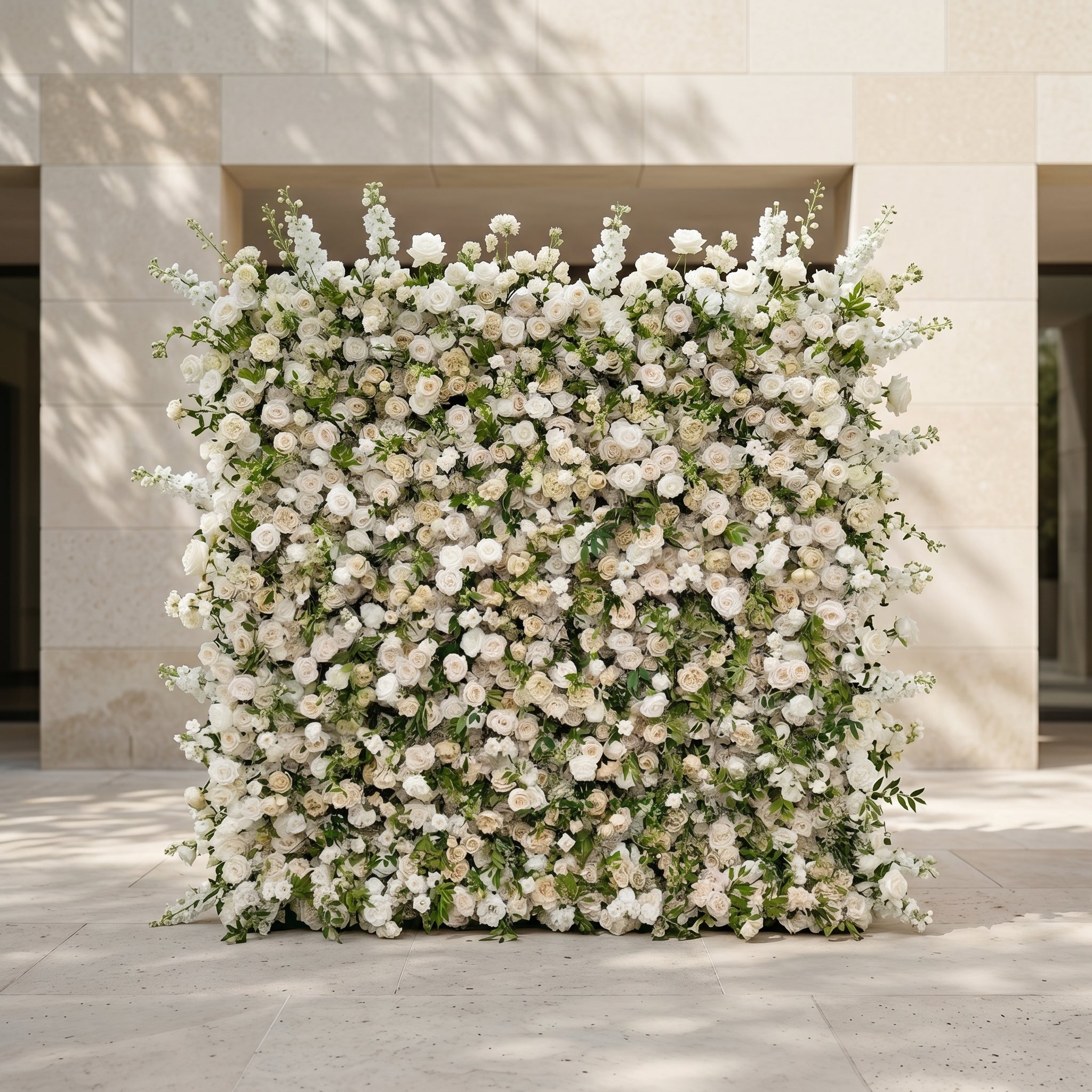 Sirenbelle:Luxury 5D Cream & Ivory Silk Floral Wall Roll-Up Backdrop for Timeless Elegant Weddings Free Shipping