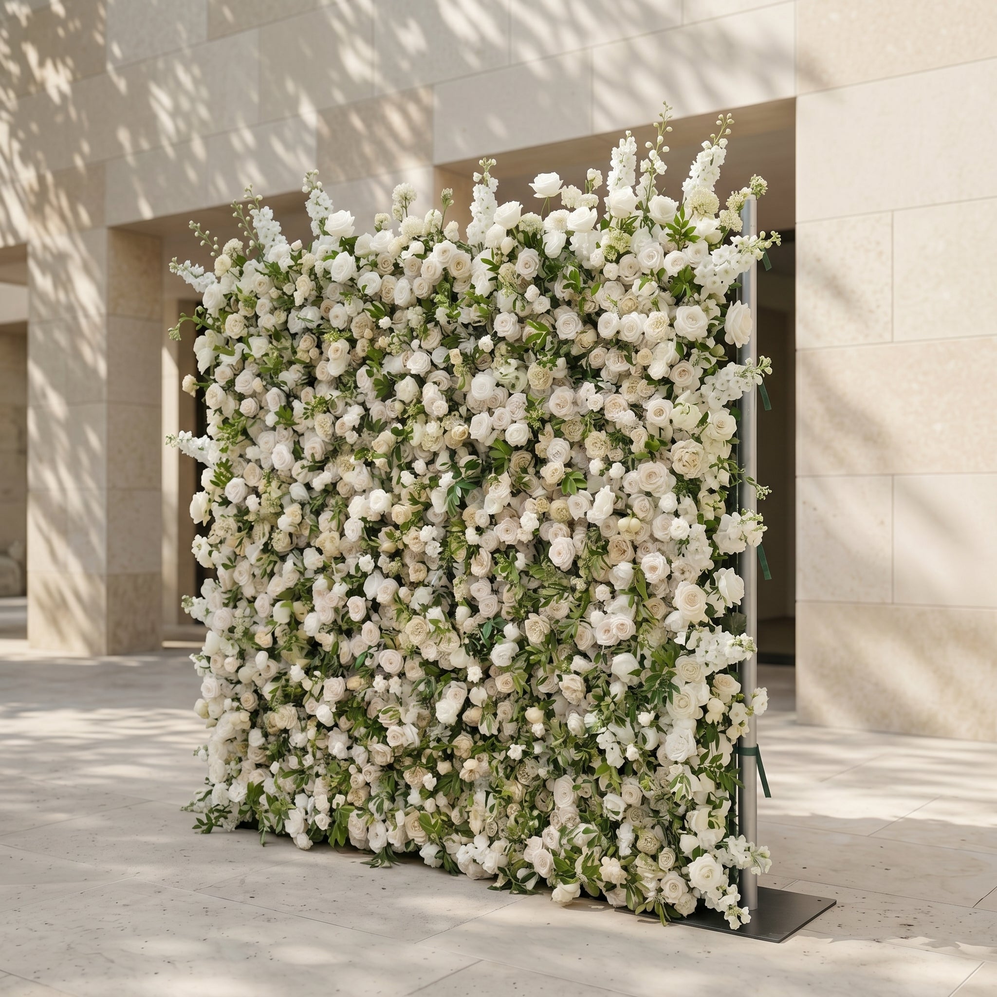 Sirenbelle:Luxury 5D Cream & Ivory Silk Floral Wall Roll-Up Backdrop for Timeless Elegant Weddings Free Shipping