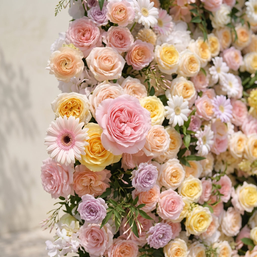 Sirensola:5D Peach Orange, Blush Pink & Ivory White Silk Rose Flower Wall Roll-Up Fabric Backdrop for Romantic Weddings & Proposals Free Shipping