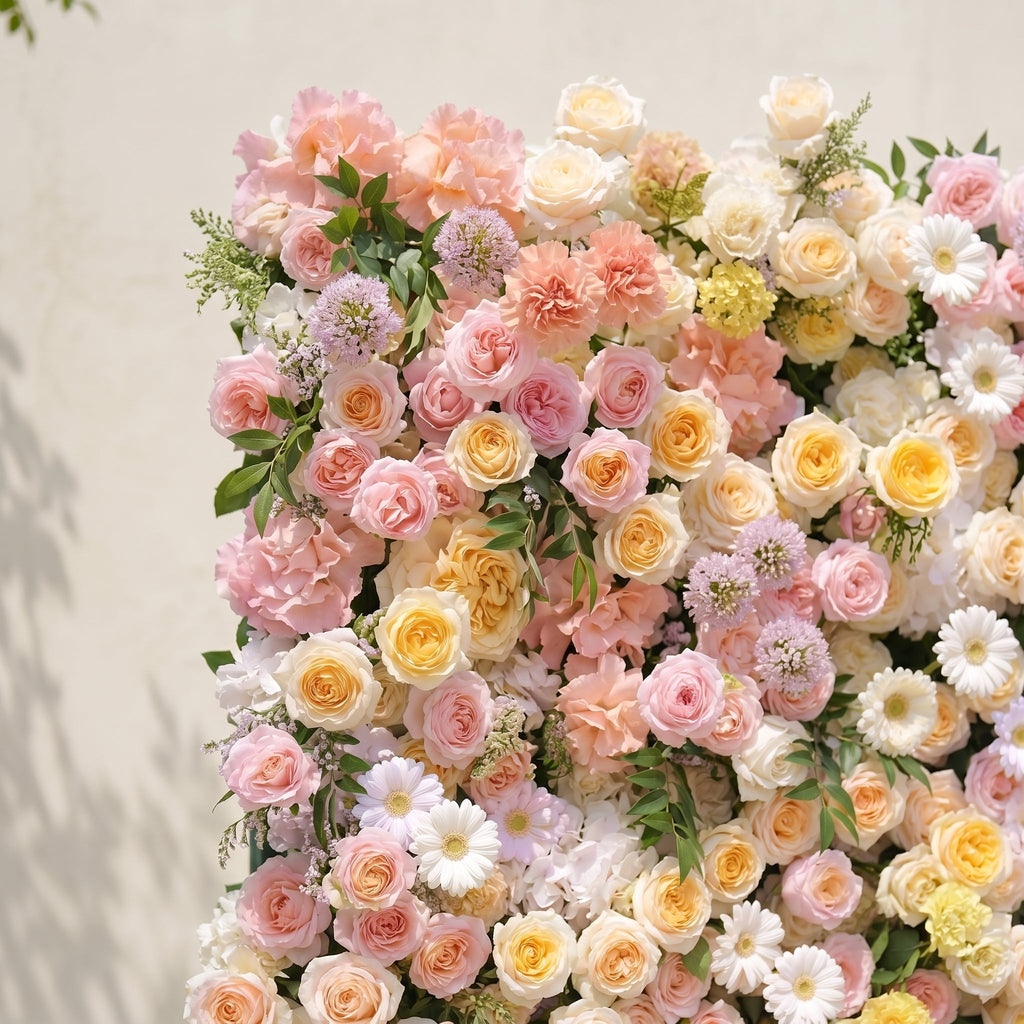 Sirensola:5D Peach Orange, Blush Pink & Ivory White Silk Rose Flower Wall Roll-Up Fabric Backdrop for Romantic Weddings & Proposals Free Shipping