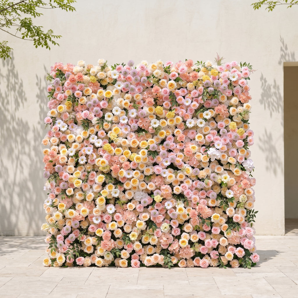 Sirensola:5D Peach Orange, Blush Pink & Ivory White Silk Rose Flower Wall Roll-Up Fabric Backdrop for Romantic Weddings & Proposals Free Shipping