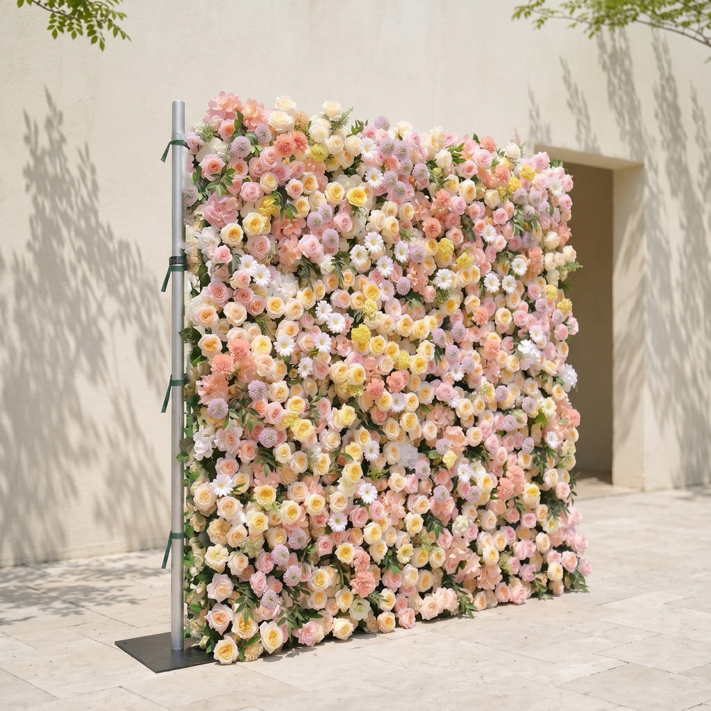 Sirensola:5D Peach Orange, Blush Pink & Ivory White Silk Rose Flower Wall Roll-Up Fabric Backdrop for Romantic Weddings & Proposals Free Shipping