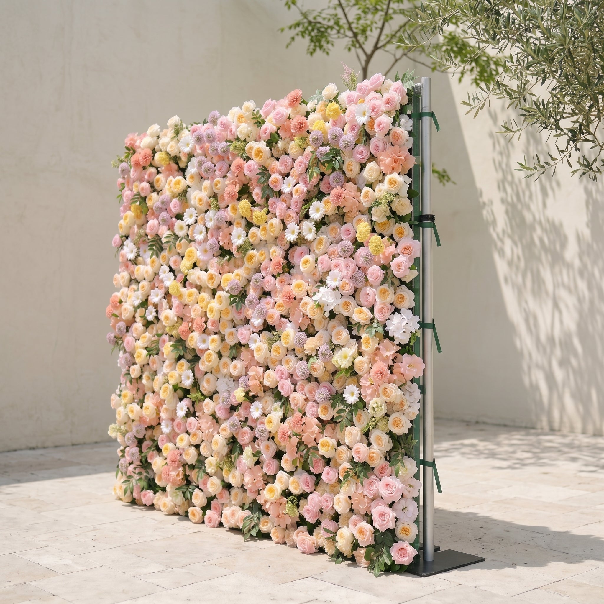 Sirensola:5D Peach Orange, Blush Pink & Ivory White Silk Rose Flower Wall Roll-Up Fabric Backdrop for Romantic Weddings & Proposals Free Shipping