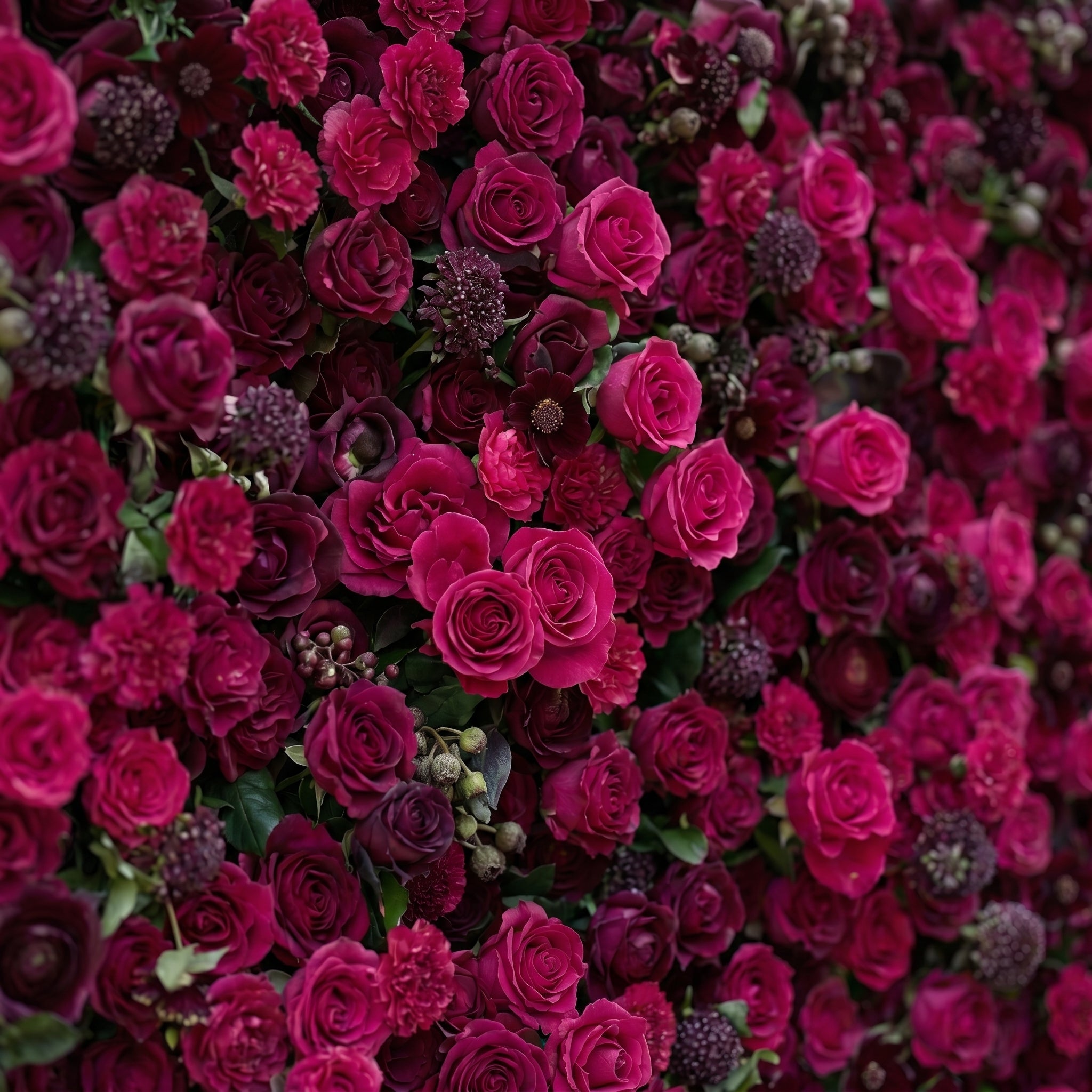 Soliva: Luxury 4D Deep Berry & Magenta Silk Floral Wall Backdrop for Sophisticated Moody Weddings & Galas Free Shipping