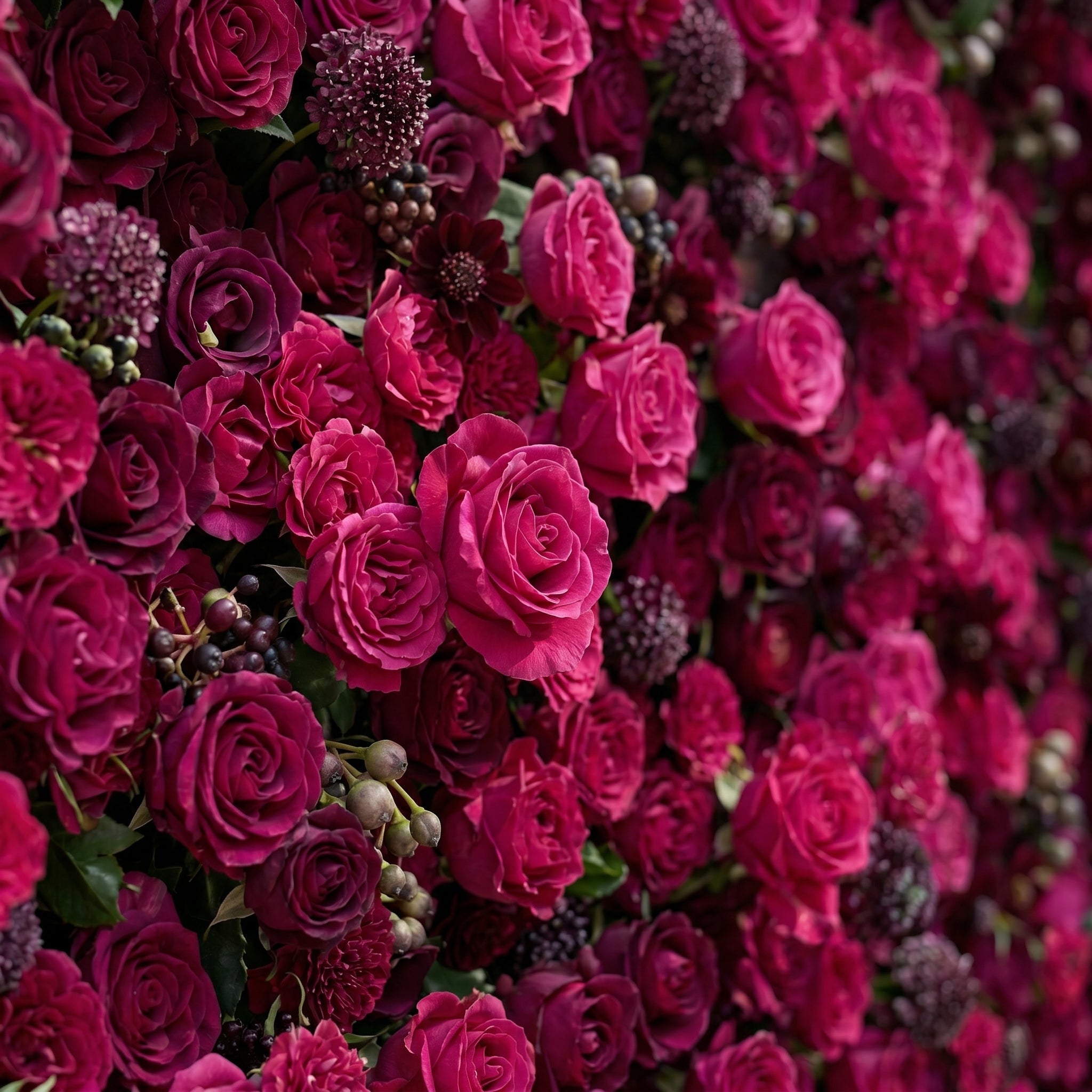 Soliva: Luxury 4D Deep Berry & Magenta Silk Floral Wall Backdrop for Sophisticated Moody Weddings & Galas Free Shipping
