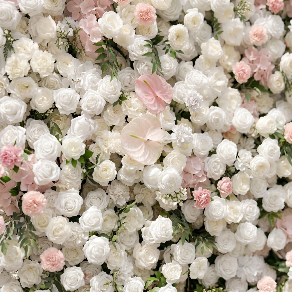 Sorelmora:5D Blush Pink & Ivory White Silk Rose Flower Wall Roll-Up Fabric Backdrop for Romantic Weddings & Proposals Free Shipping