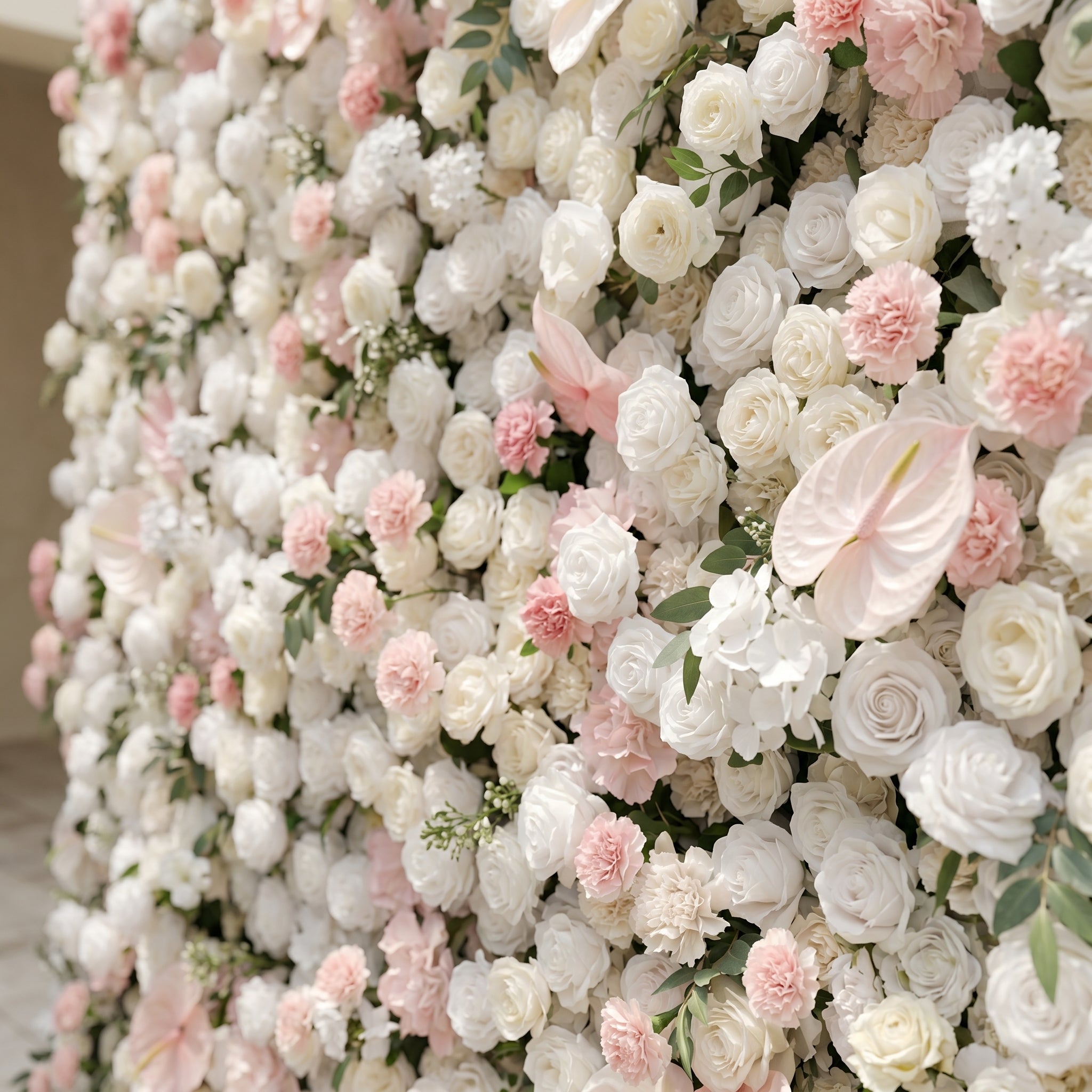 Sorelmora:5D Blush Pink & Ivory White Silk Rose Flower Wall Roll-Up Fabric Backdrop for Romantic Weddings & Proposals Free Shipping