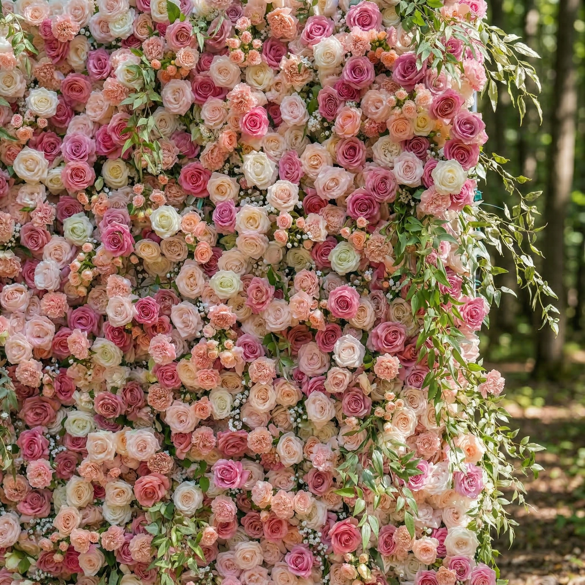 Sorev: 5D Blush Pink and Raspberry Silk Rose Flower Wall Roll-Up Fabric Backdrop for Forest Weddings & Parties Free Shipping