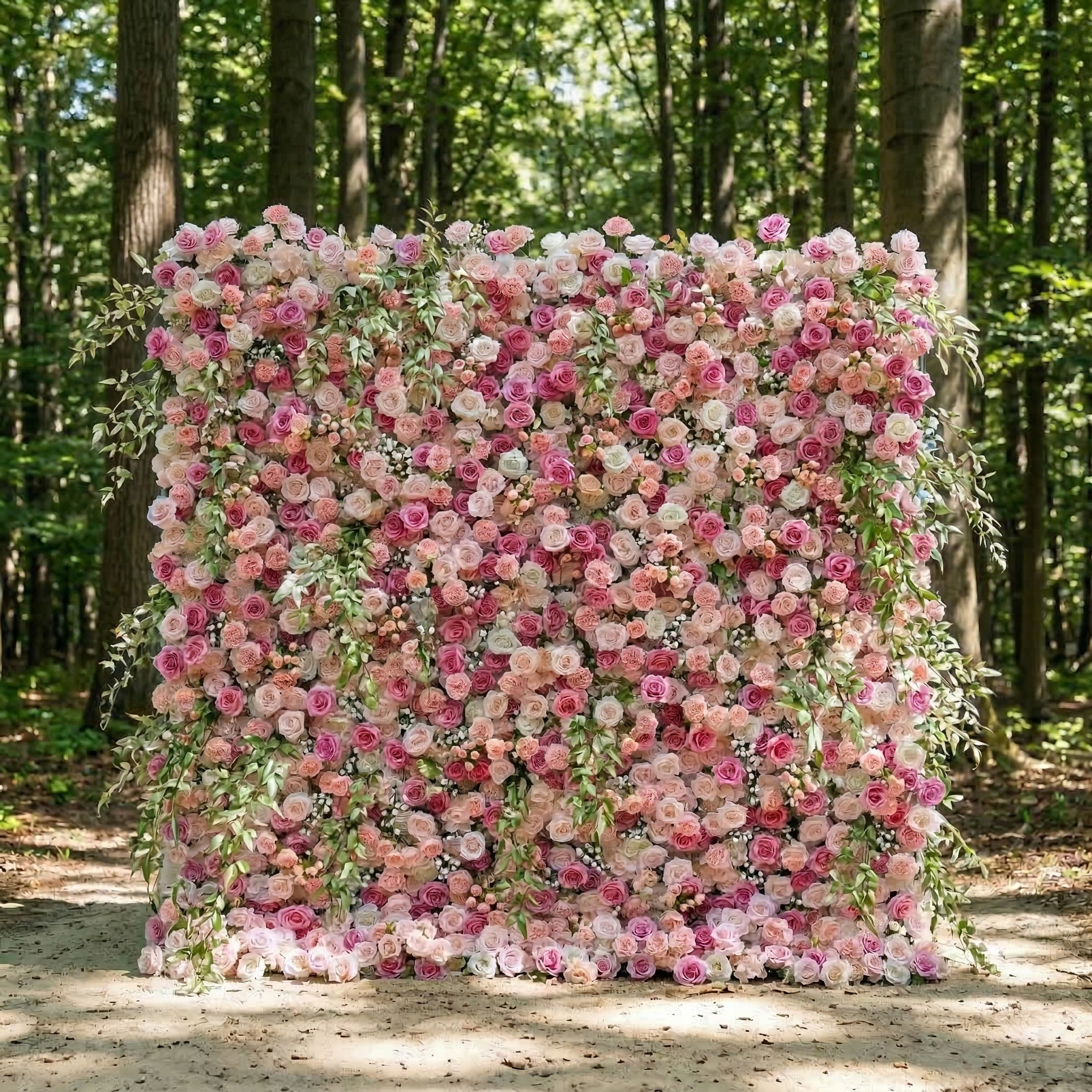 Sorev: 5D Blush Pink and Raspberry Silk Rose Flower Wall Roll-Up Fabric Backdrop for Forest Weddings & Parties Free Shipping