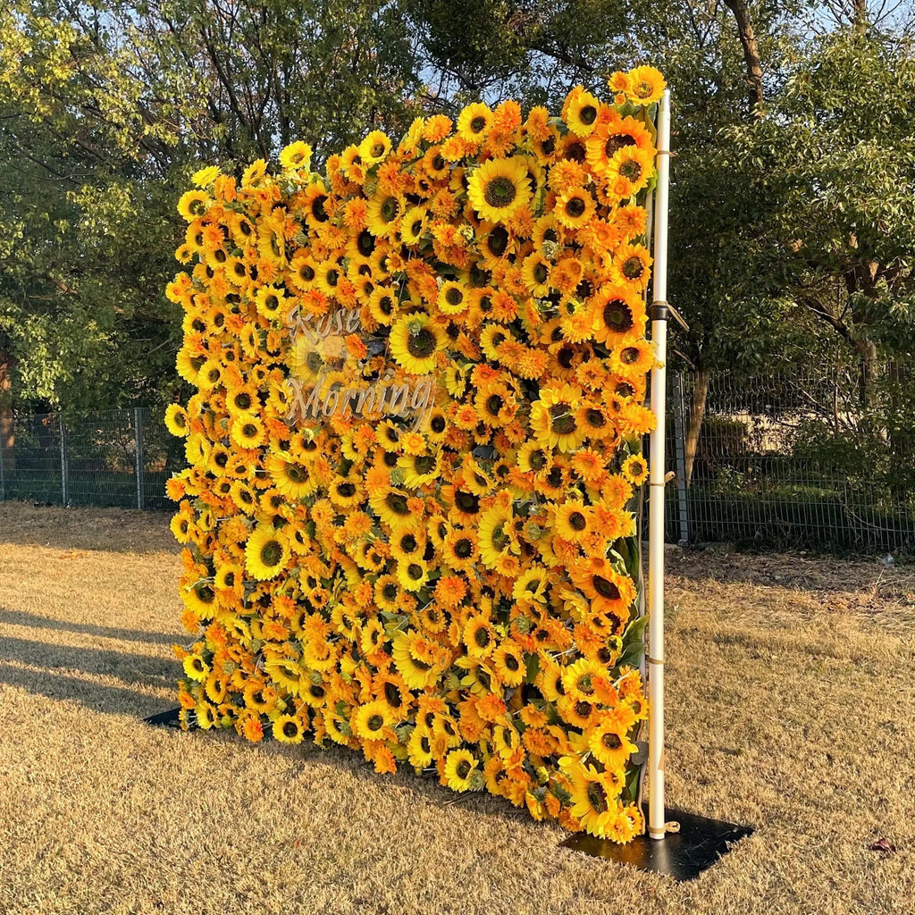 Sunflower：5D Fabric Artificial rolling up curtain flower wall Free Shipping