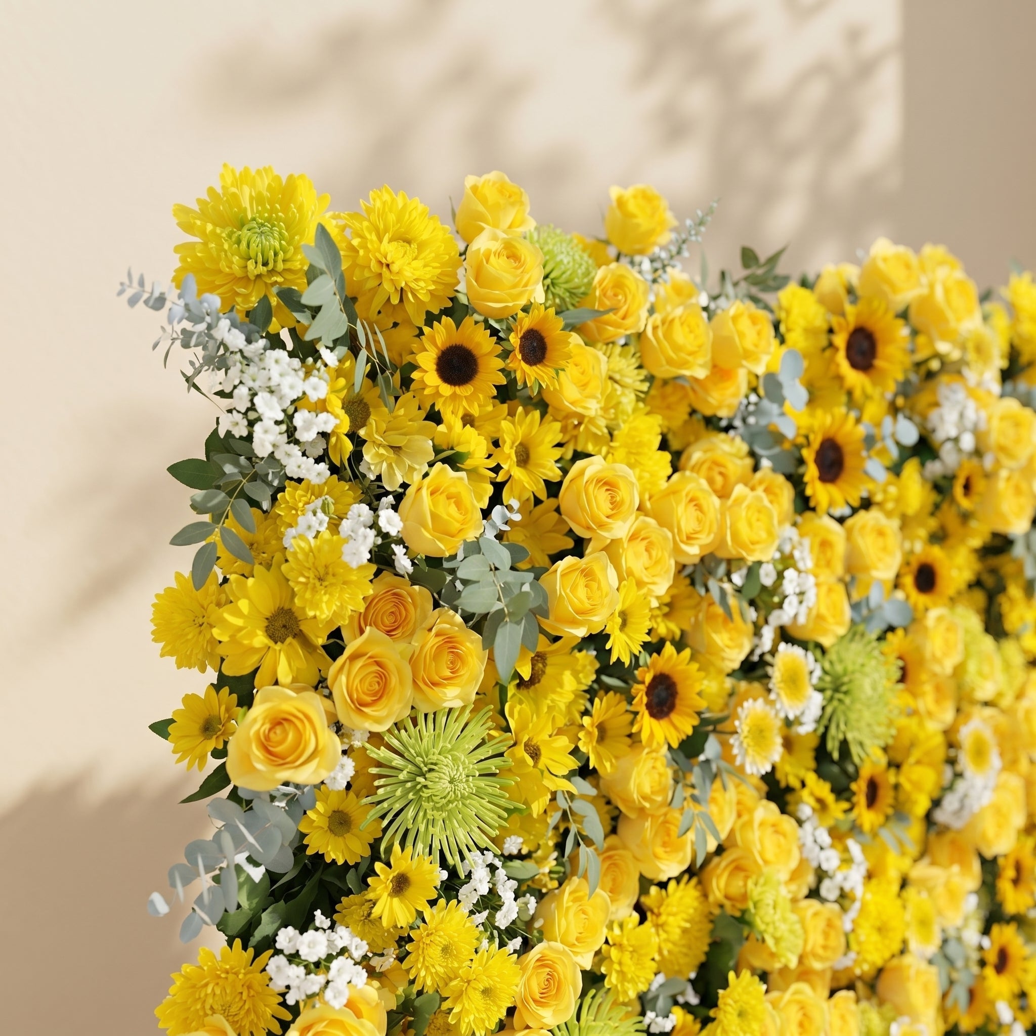 Talsira:5D Yellow Silk Rose Flower Wall Roll-Up Fabric Backdrop for Romantic Weddings & Proposals Free Shipping