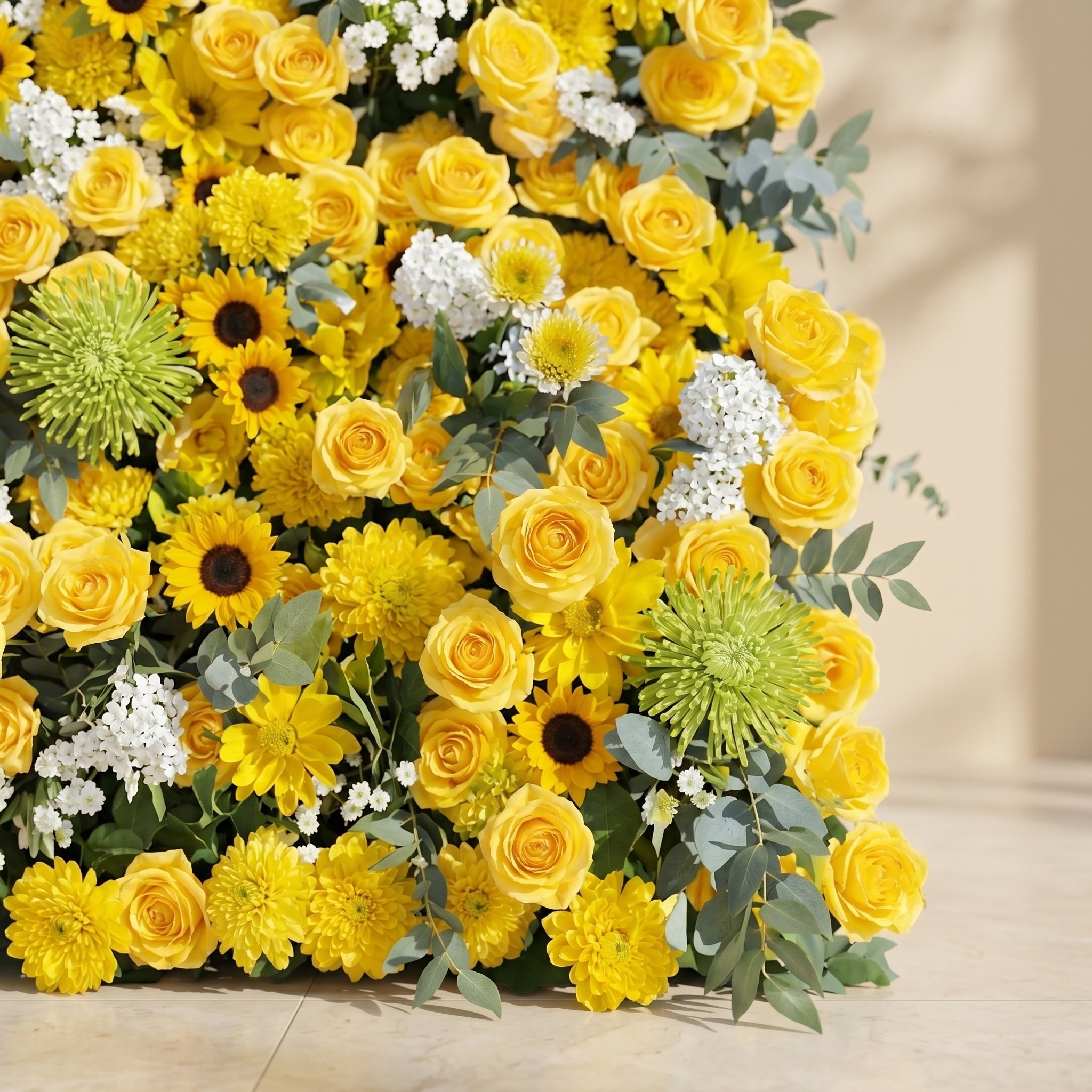 Talsira:5D Yellow Silk Rose Flower Wall Roll-Up Fabric Backdrop for Romantic Weddings & Proposals Free Shipping