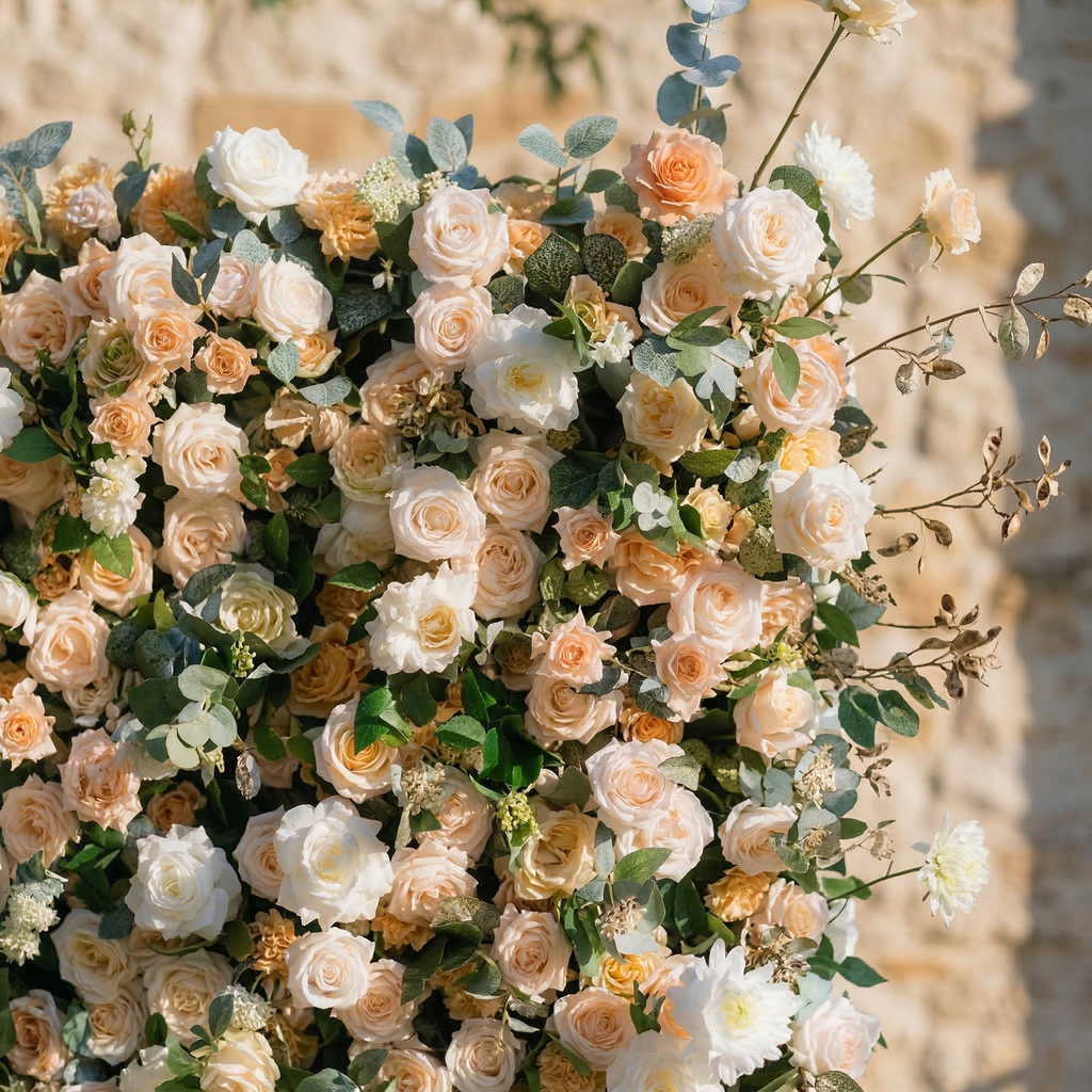 Tarelle: 5D Champagne and Cream Silk Rose Flower Wall Roll-Up Fabric Backdrop for Garden Weddings & Events Free Shipping