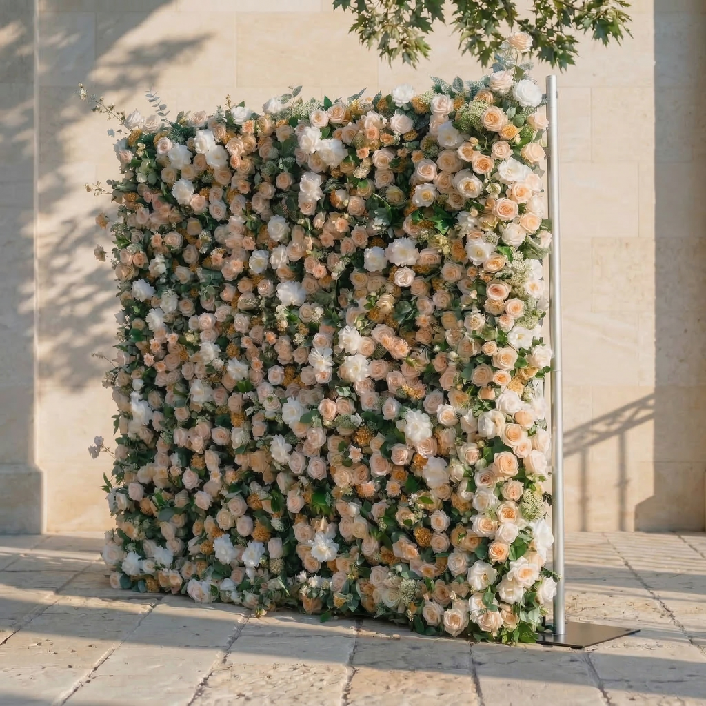 Tarelle: 5D Champagne and Cream Silk Rose Flower Wall Roll-Up Fabric Backdrop for Garden Weddings & Events Free Shipping