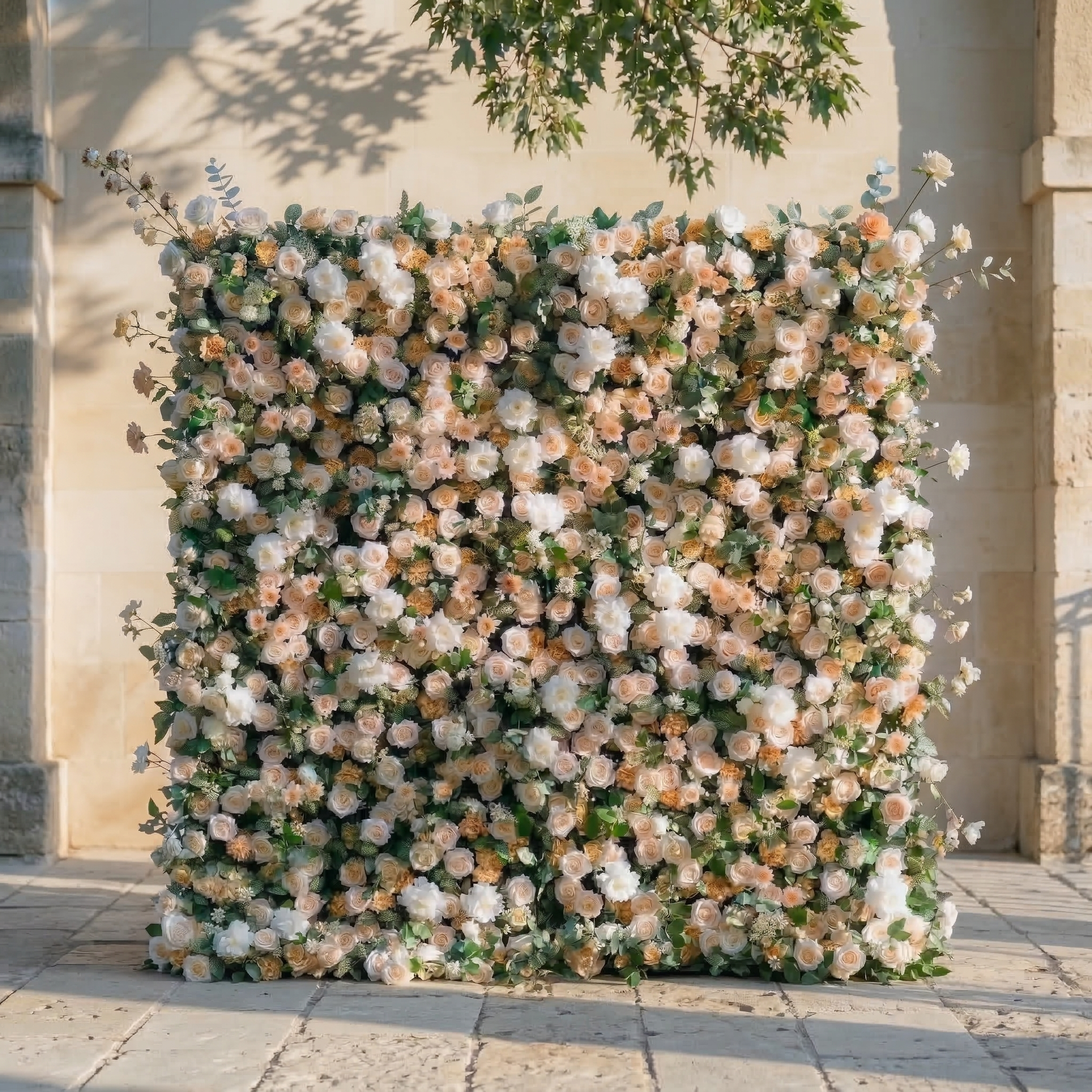 Tarelle: 5D Champagne and Cream Silk Rose Flower Wall Roll-Up Fabric Backdrop for Garden Weddings & Events Free Shipping