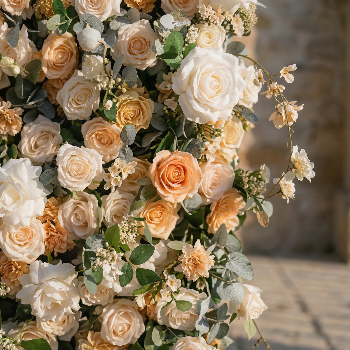 Tarelle: 5D Champagne and Cream Silk Rose Flower Wall Roll-Up Fabric Backdrop for Garden Weddings & Events Free Shipping