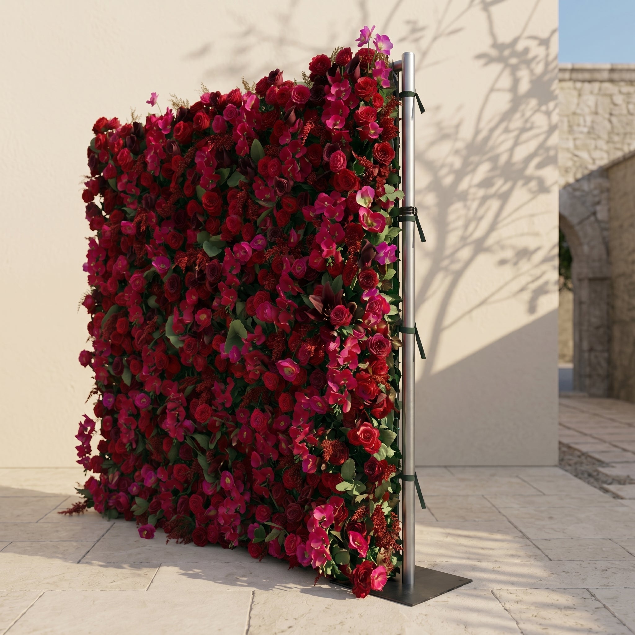Torella:5D Luxury Burgundy Red Silk Rose Flower Wall Roll-Up Fabric Backdrop for Romantic Weddings & Proposals Free Shipping