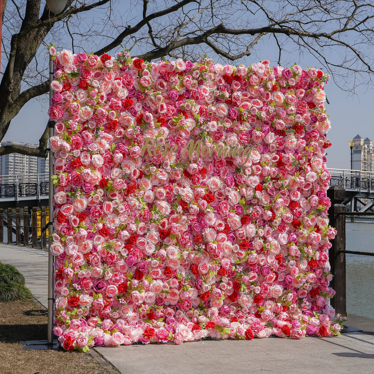 Twins：5D Fabric Artificial rolling up curtain flower wall Free Shipping