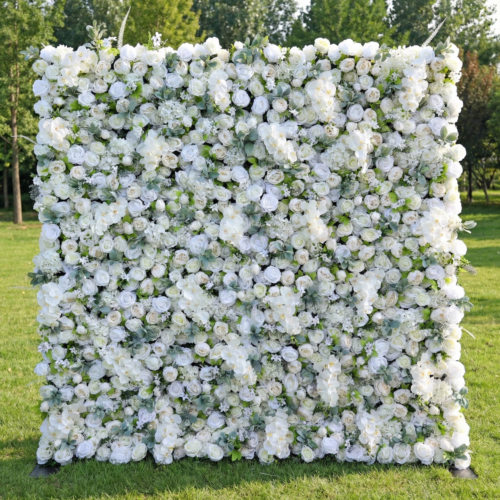 Gorgeous Flower Wall: A Fusion of Grace and Sturdiness with Pure White Artificial Flowers. Perfect for Weddings and Celebrations- Wedding Venues Celebration Floral Wall | VF-142
