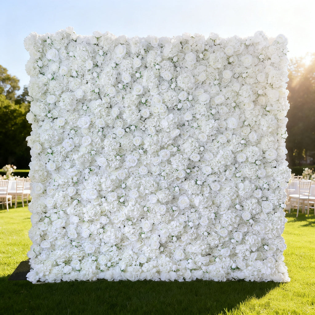 White Blossom Bliss - A Dense Array of Roses in an Artificial Fabric Flower Wall | VF-157