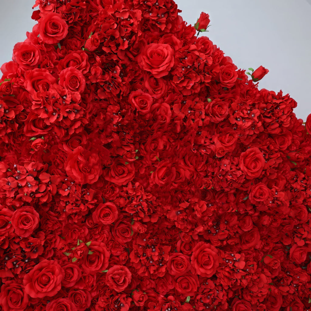 Red Blossom Bliss - A Dense Array of Roses in an Artificial Fabric Flower Wall | VF-157-3