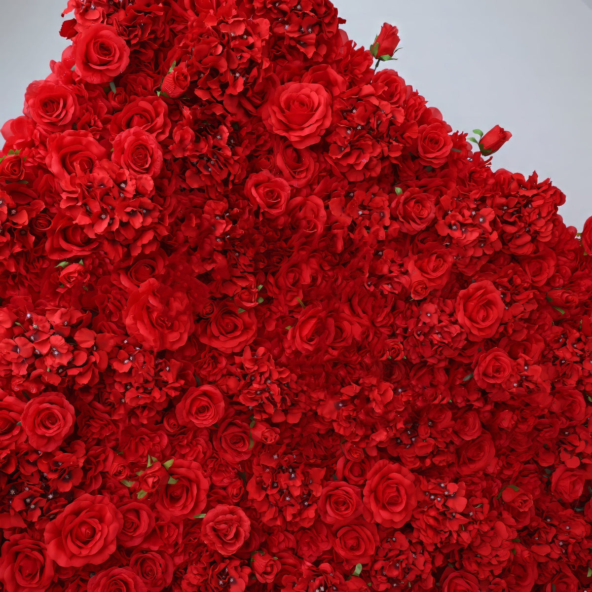 Red Blossom Bliss - A Dense Array of Roses in an Artificial Fabric Flower Wall | VF-157-3