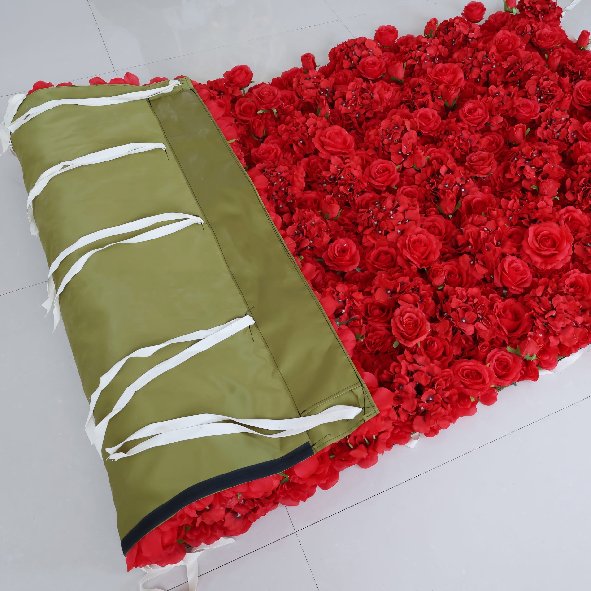 Red Blossom Bliss - A Dense Array of Roses in an Artificial Fabric Flower Wall | VF-157-3