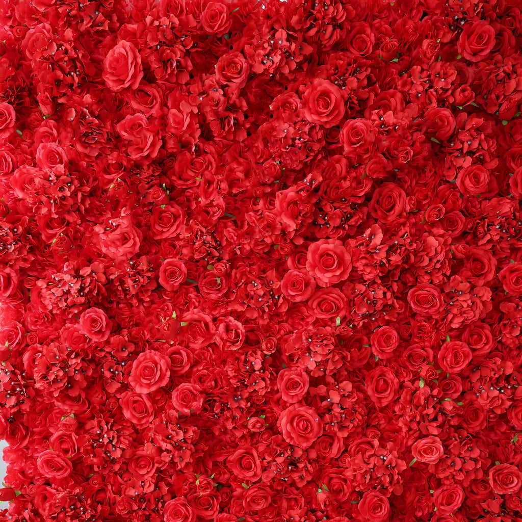 Red Blossom Bliss - A Dense Array of Roses in an Artificial Fabric Flower Wall | VF-157-3
