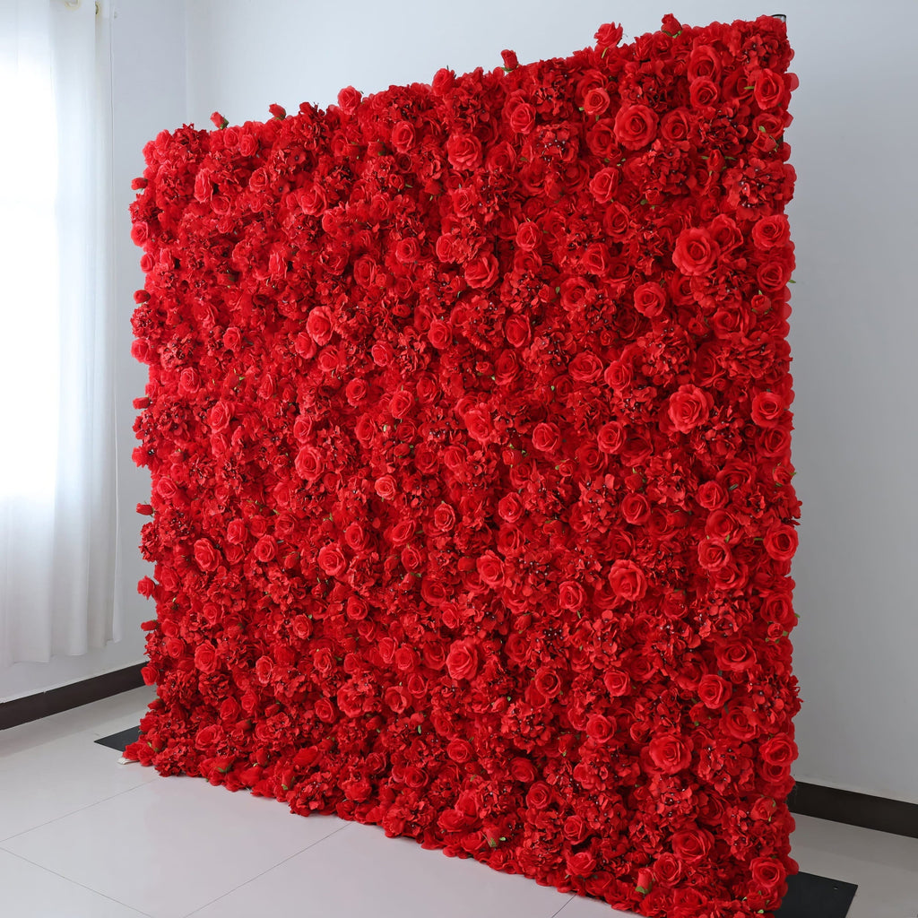 Red Blossom Bliss - A Dense Array of Roses in an Artificial Fabric Flower Wall | VF-157-3