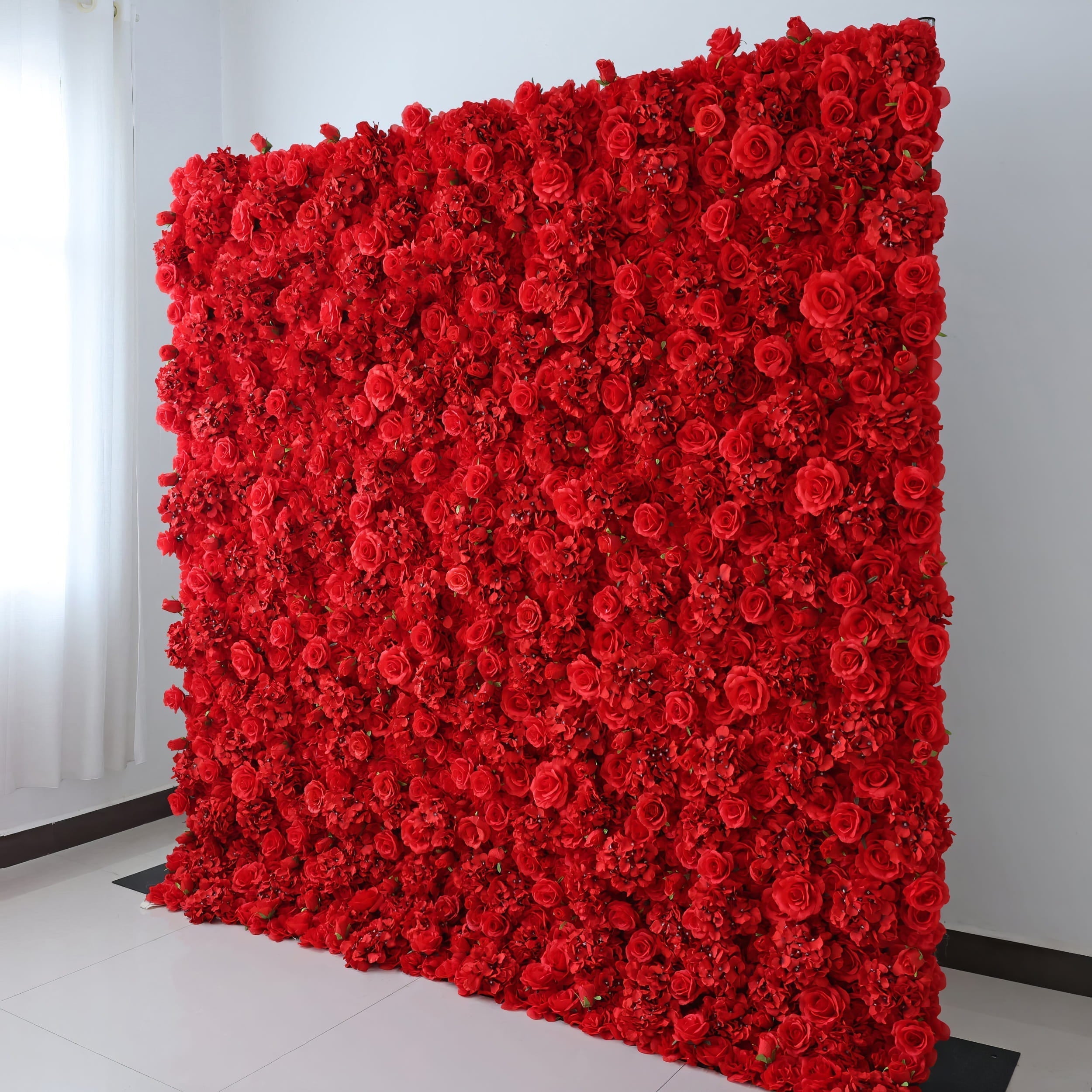Red Blossom Bliss - A Dense Array of Roses in an Artificial Fabric Flower Wall | VF-157-3