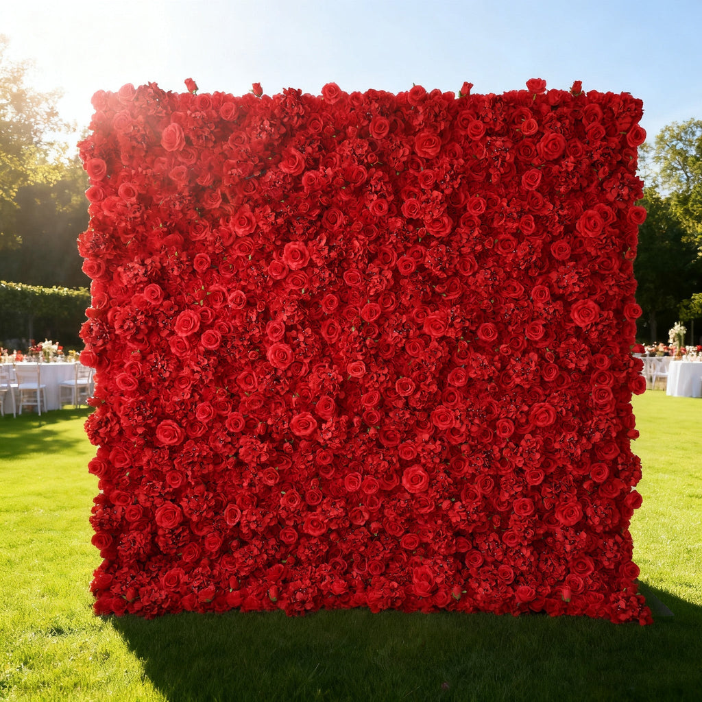 Red Blossom Bliss - A Dense Array of Roses in an Artificial Fabric Flower Wall | VF-157-3