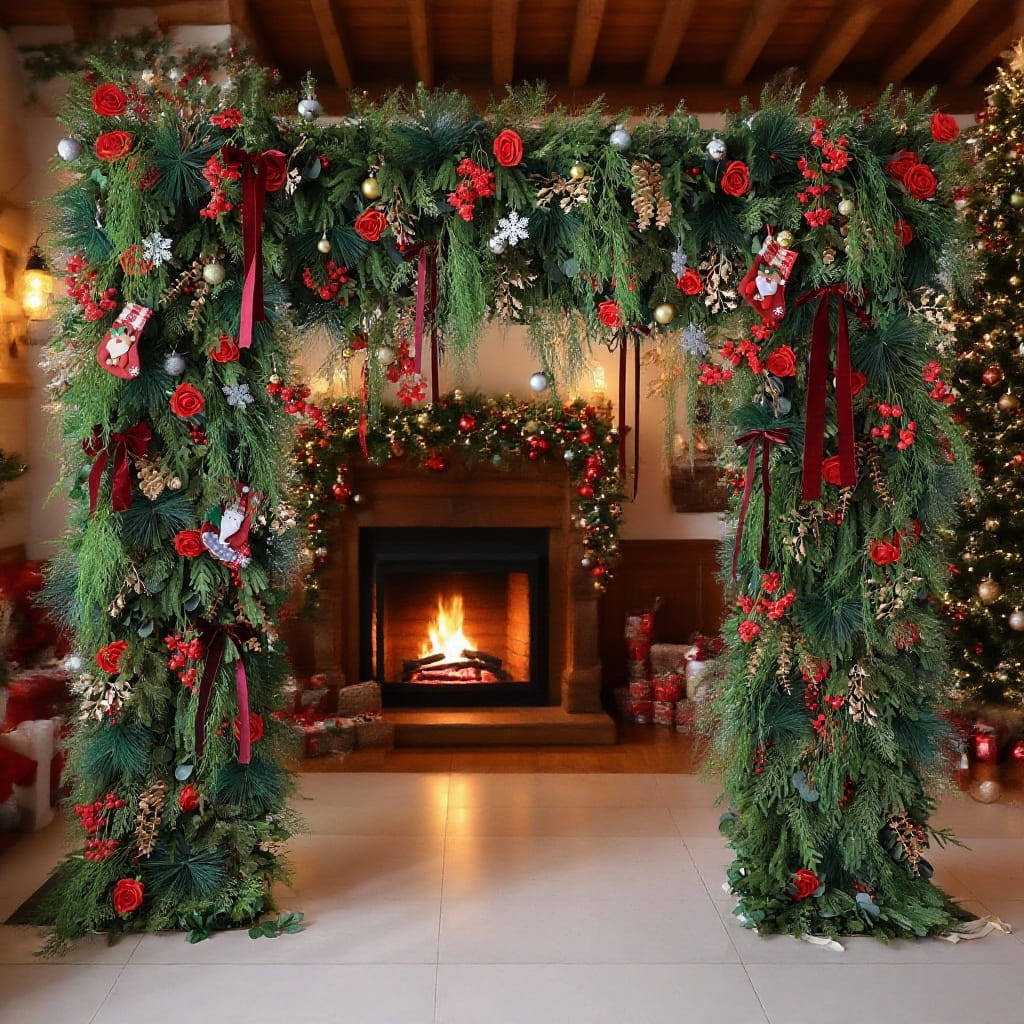 Christmas Themed Floral Arch: A Festive. Enchanting Masterpiece for Holiday Celebrations | VF-491-1