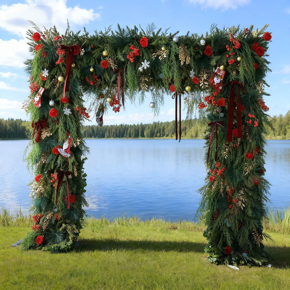 Christmas Themed Floral Arch: A Festive. Enchanting Masterpiece for Holiday Celebrations | VF-491-1