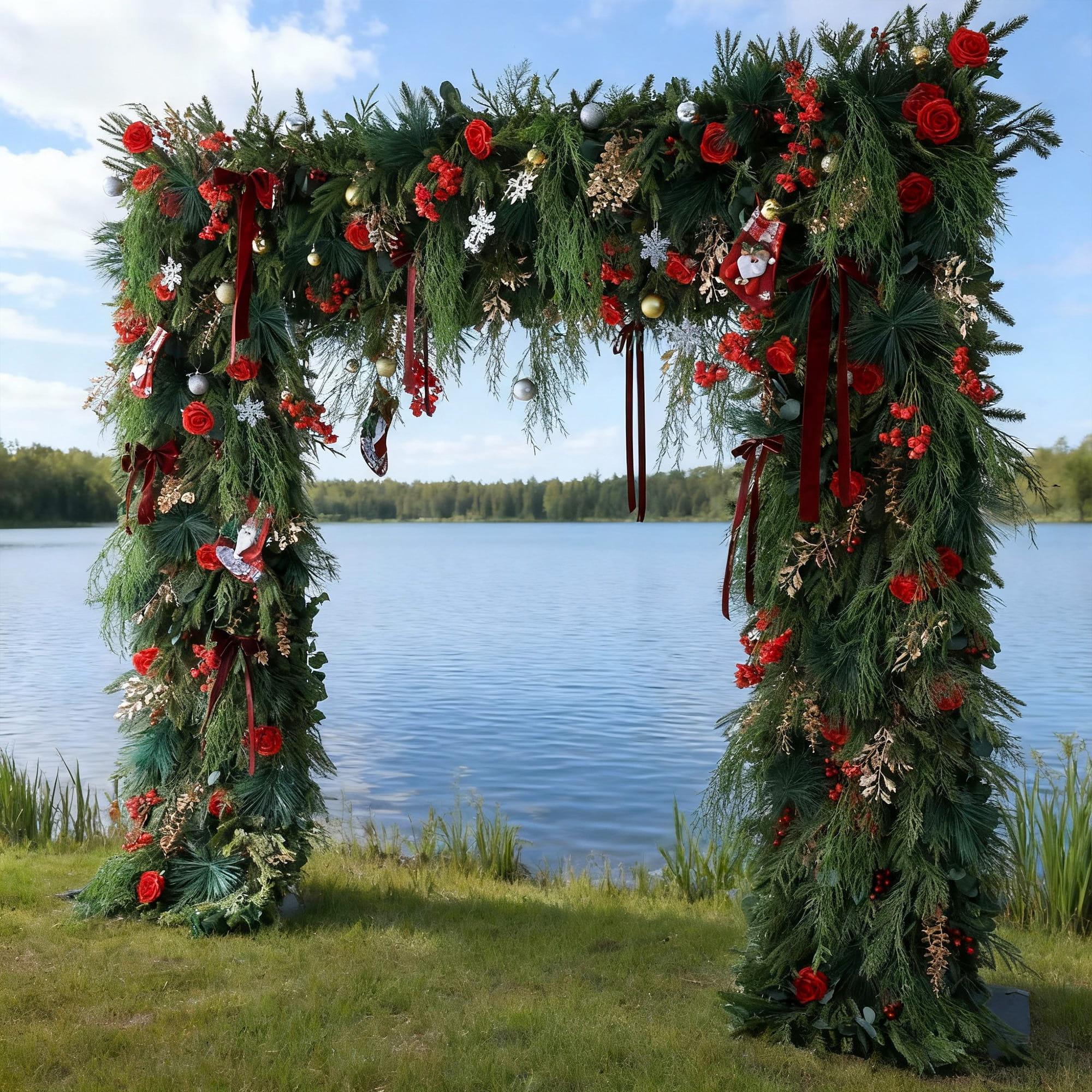 Christmas Themed Floral Arch: A Festive. Enchanting Masterpiece for Holiday Celebrations | VF-491-1