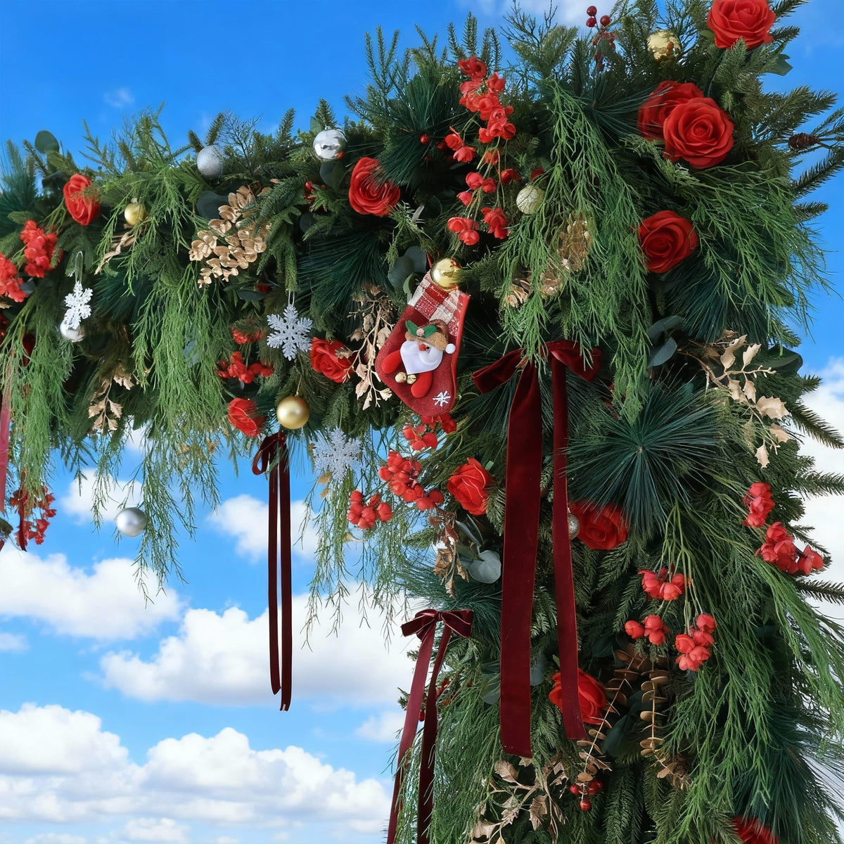 Christmas Themed Floral Arch: A Festive. Enchanting Masterpiece for Holiday Celebrations | VF-491-1