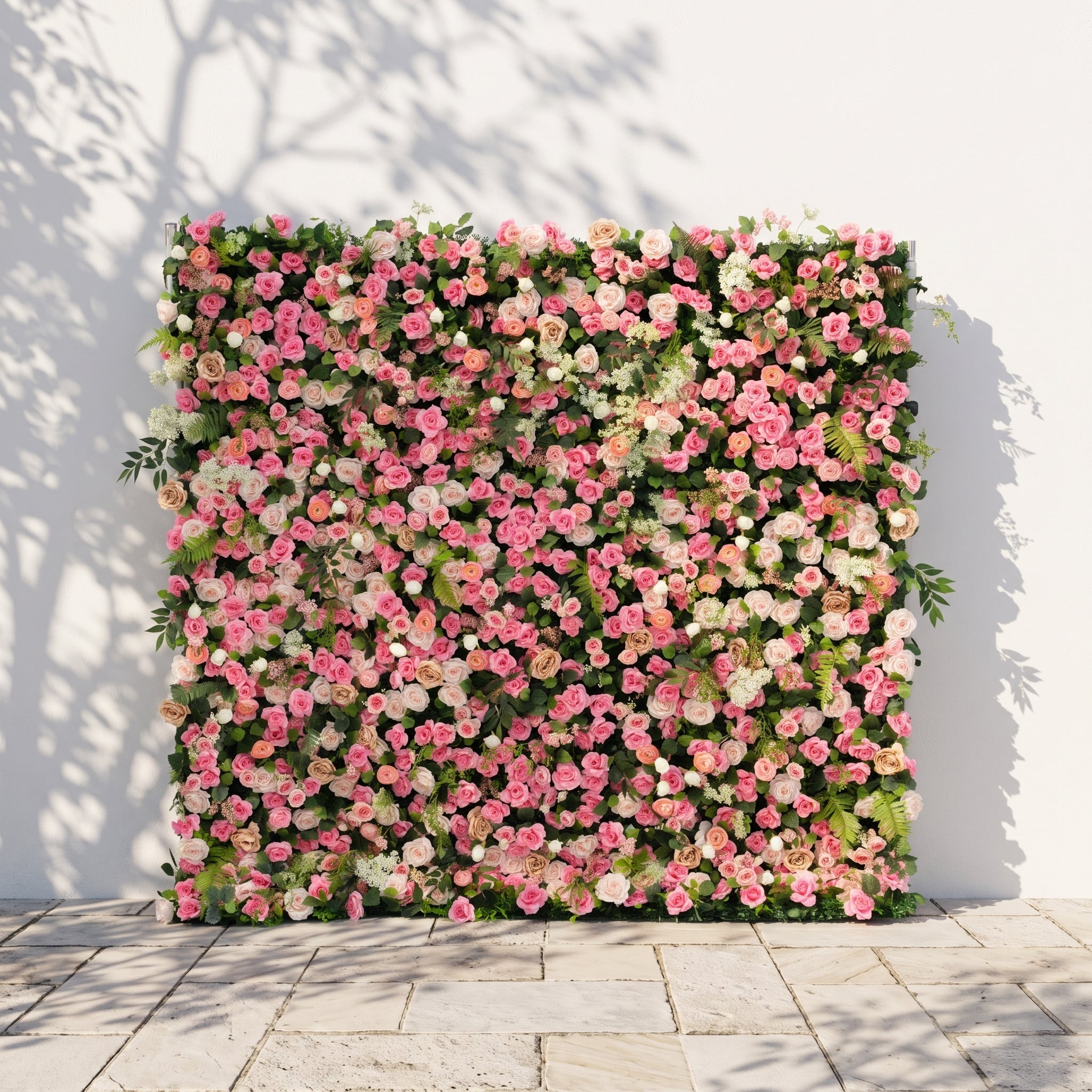Valevia:5D Multi Tone Hot Pink & Ivory White Silk Rose Flower Wall Roll-Up Fabric Backdrop for Romantic Weddings & Proposals Free Shipping