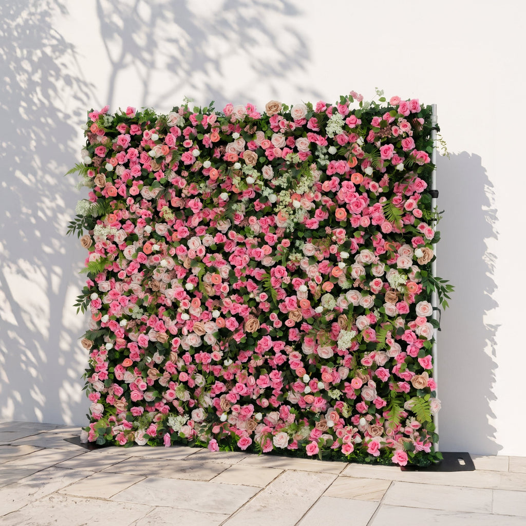 Valevia:5D Multi Tone Hot Pink & Ivory White Silk Rose Flower Wall Roll-Up Fabric Backdrop for Romantic Weddings & Proposals Free Shipping
