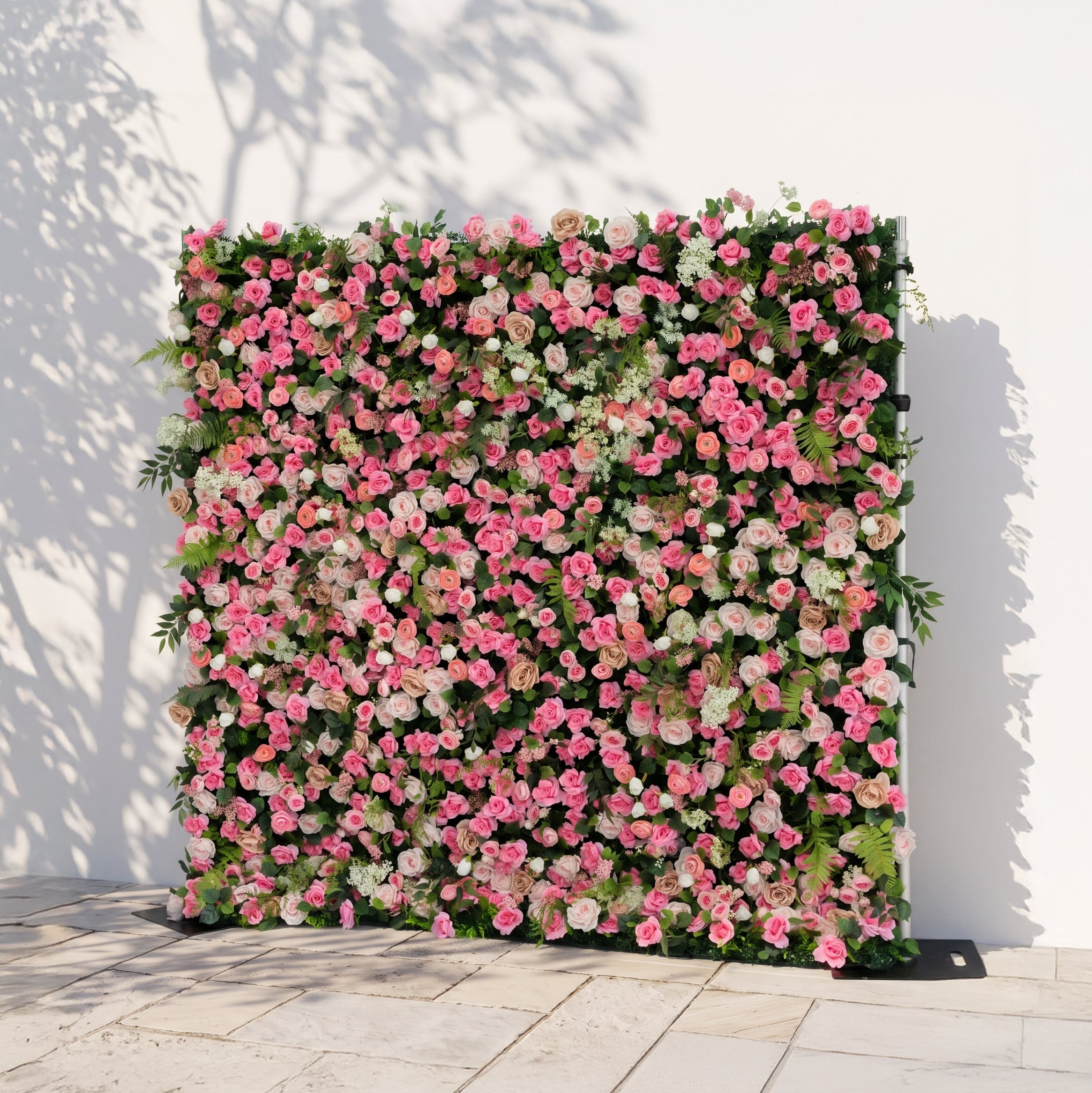 Valevia:5D Multi Tone Hot Pink & Ivory White Silk Rose Flower Wall Roll-Up Fabric Backdrop for Romantic Weddings & Proposals Free Shipping