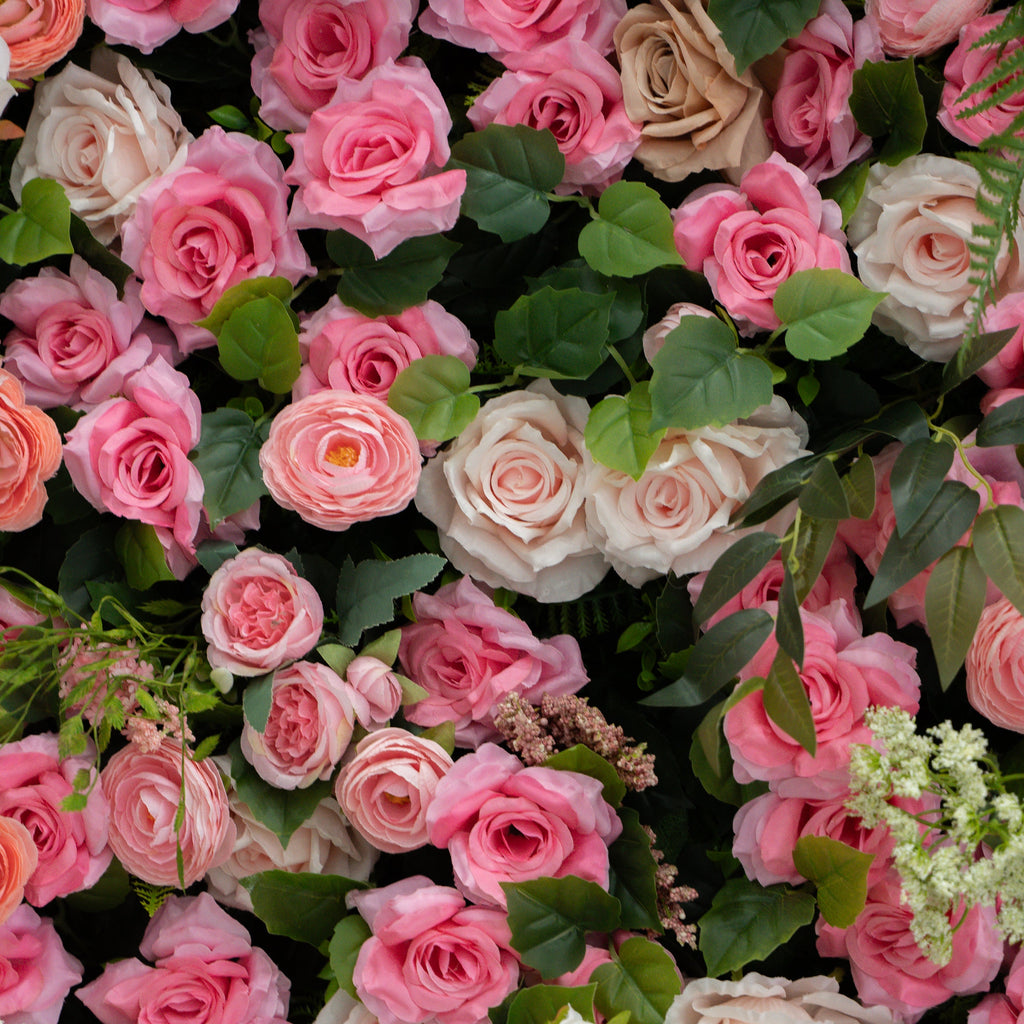 Valevia:5D Multi Tone Hot Pink & Ivory White Silk Rose Flower Wall Roll-Up Fabric Backdrop for Romantic Weddings & Proposals Free Shipping