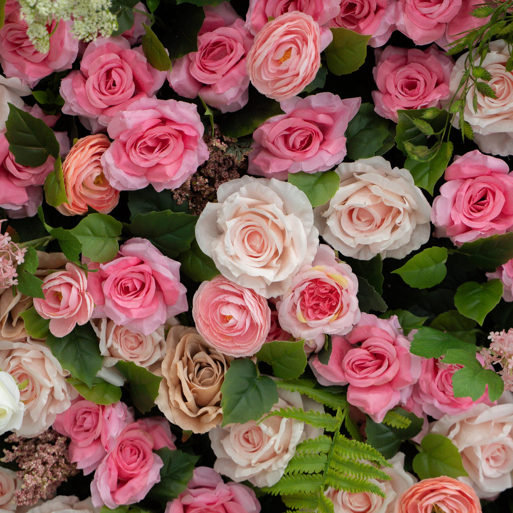 Valevia:5D Multi Tone Hot Pink & Ivory White Silk Rose Flower Wall Roll-Up Fabric Backdrop for Romantic Weddings & Proposals Free Shipping