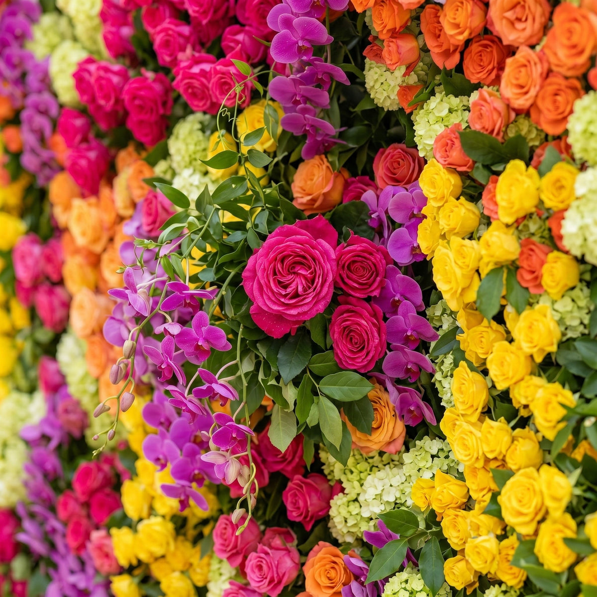 Valnella:5D Rainbow Tropical Mixed Bright Tone Silk Rose Flower Wall Roll-Up Fabric Backdrop for Romantic Weddings & Proposals Free Shipping