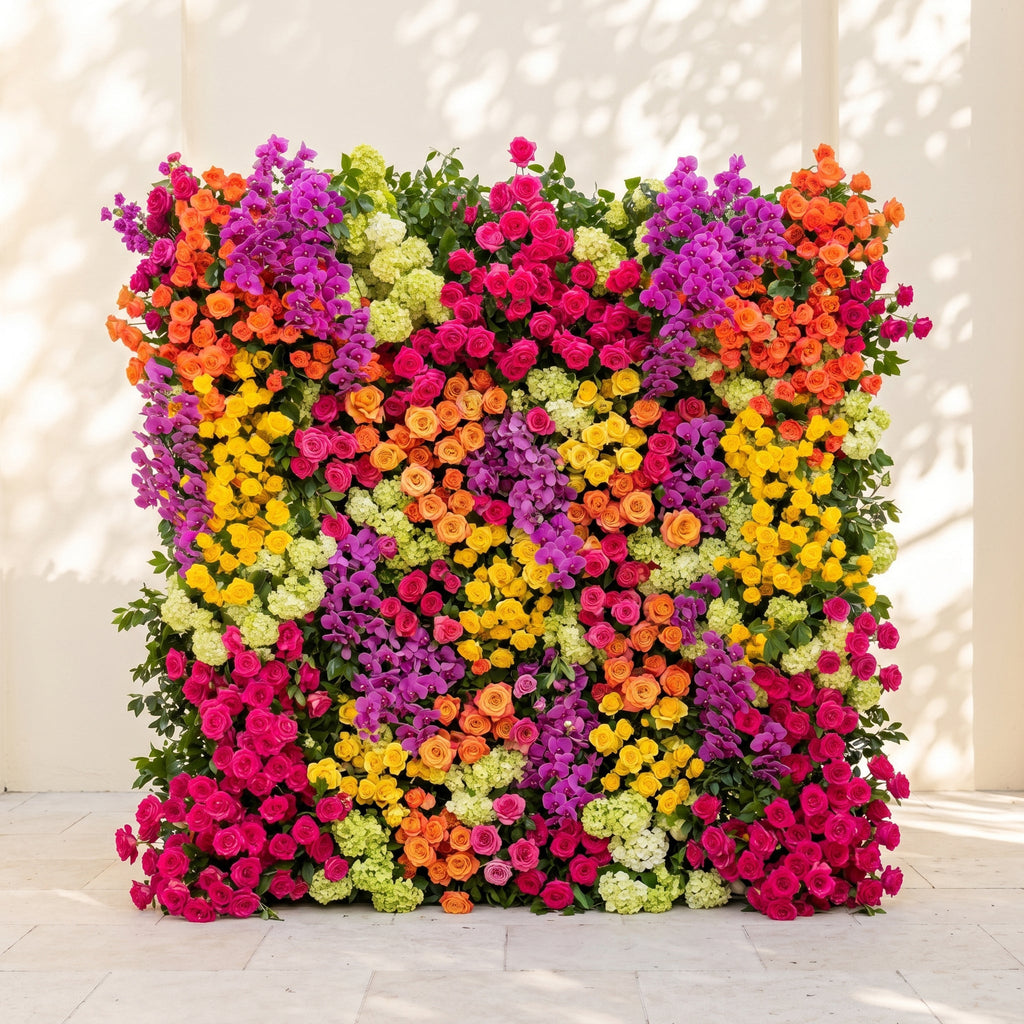 Valnella:5D Rainbow Tropical Mixed Bright Tone Silk Rose Flower Wall Roll-Up Fabric Backdrop for Romantic Weddings & Proposals Free Shipping