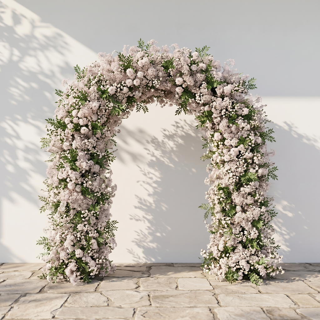 Valnella Arch: New Luxury Nude Pink Babybreath&White flowers Flower arch for Elegant Weddings&Events Decoration Incuding Frame