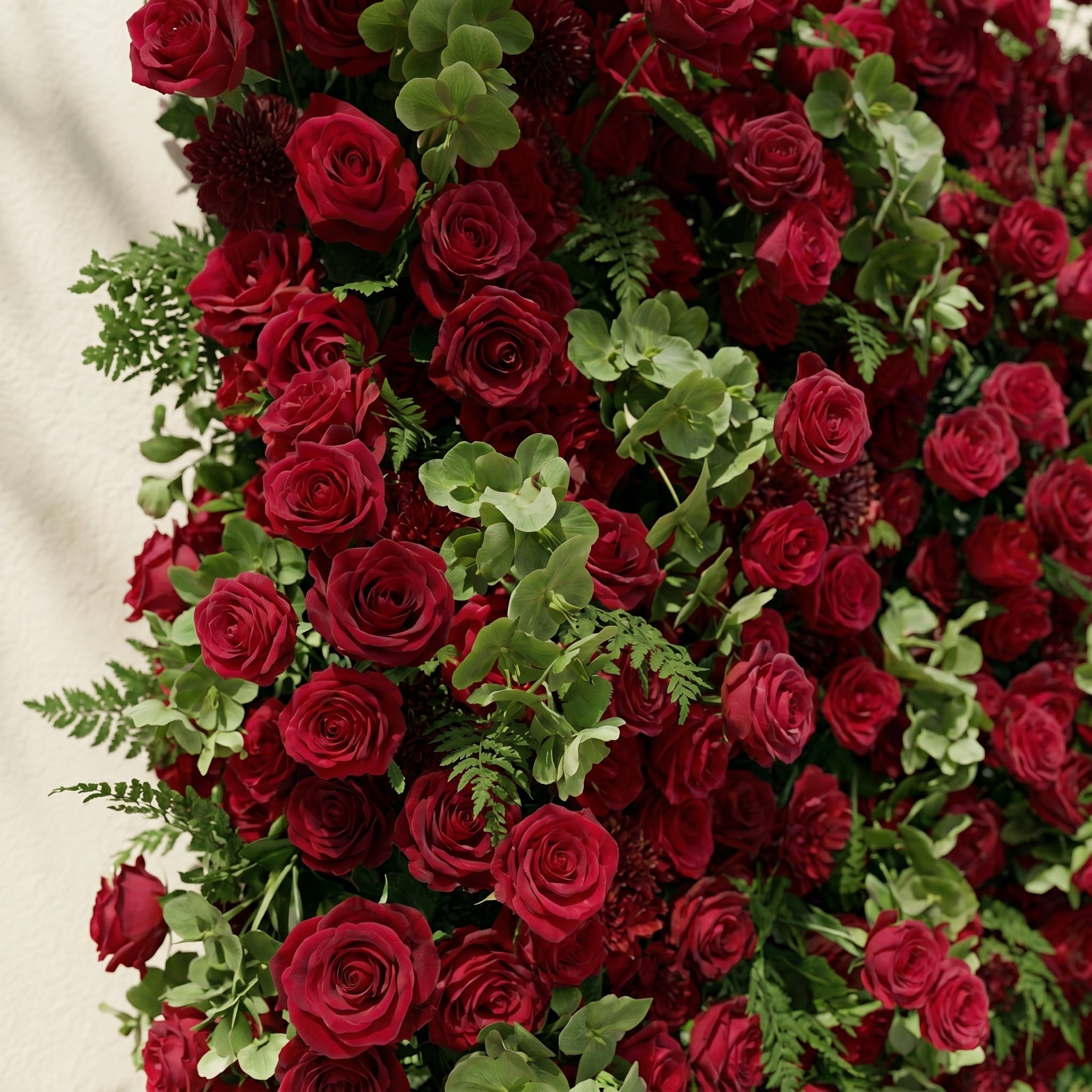 Velrella:Luxury 5D Red Roses Silk Floral Wall with Greenery Roll-Up Backdrop for Romantic Weddings Free Shipping