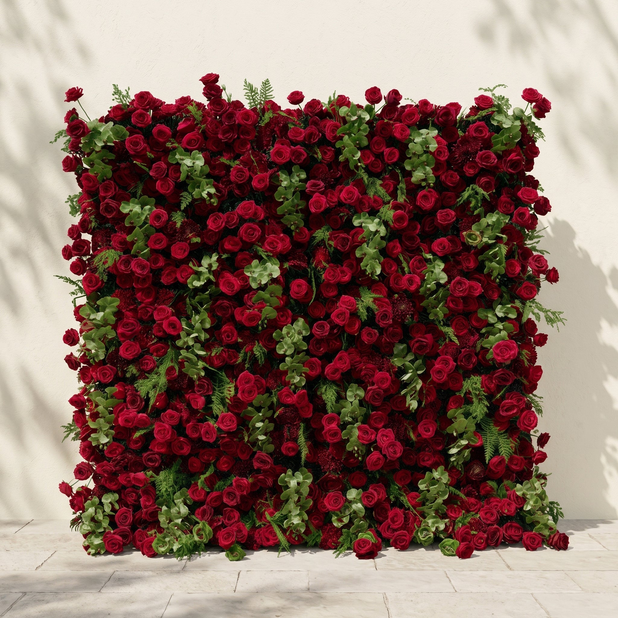 Velrella:Luxury 5D Red Roses Silk Floral Wall with Greenery Roll-Up Backdrop for Romantic Weddings Free Shipping