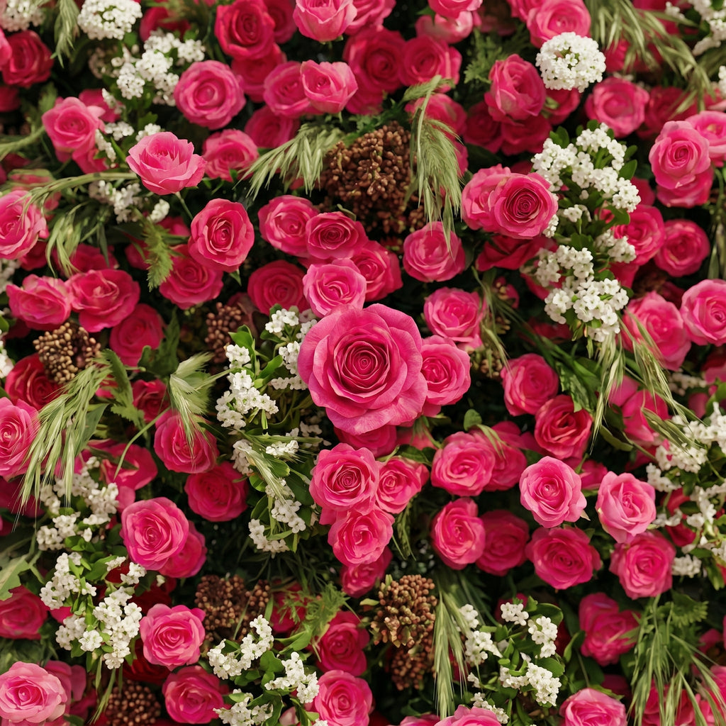Velsora:5D Hot Pink & Ivory White Silk Rose Flower Wall Roll-Up Fabric Backdrop for Romantic Weddings & Proposals Free Shipping