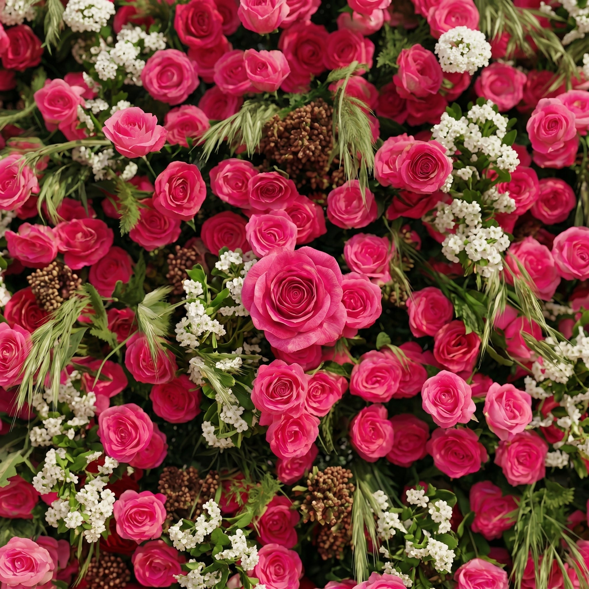 Velsora:5D Hot Pink & Ivory White Silk Rose Flower Wall Roll-Up Fabric Backdrop for Romantic Weddings & Proposals Free Shipping